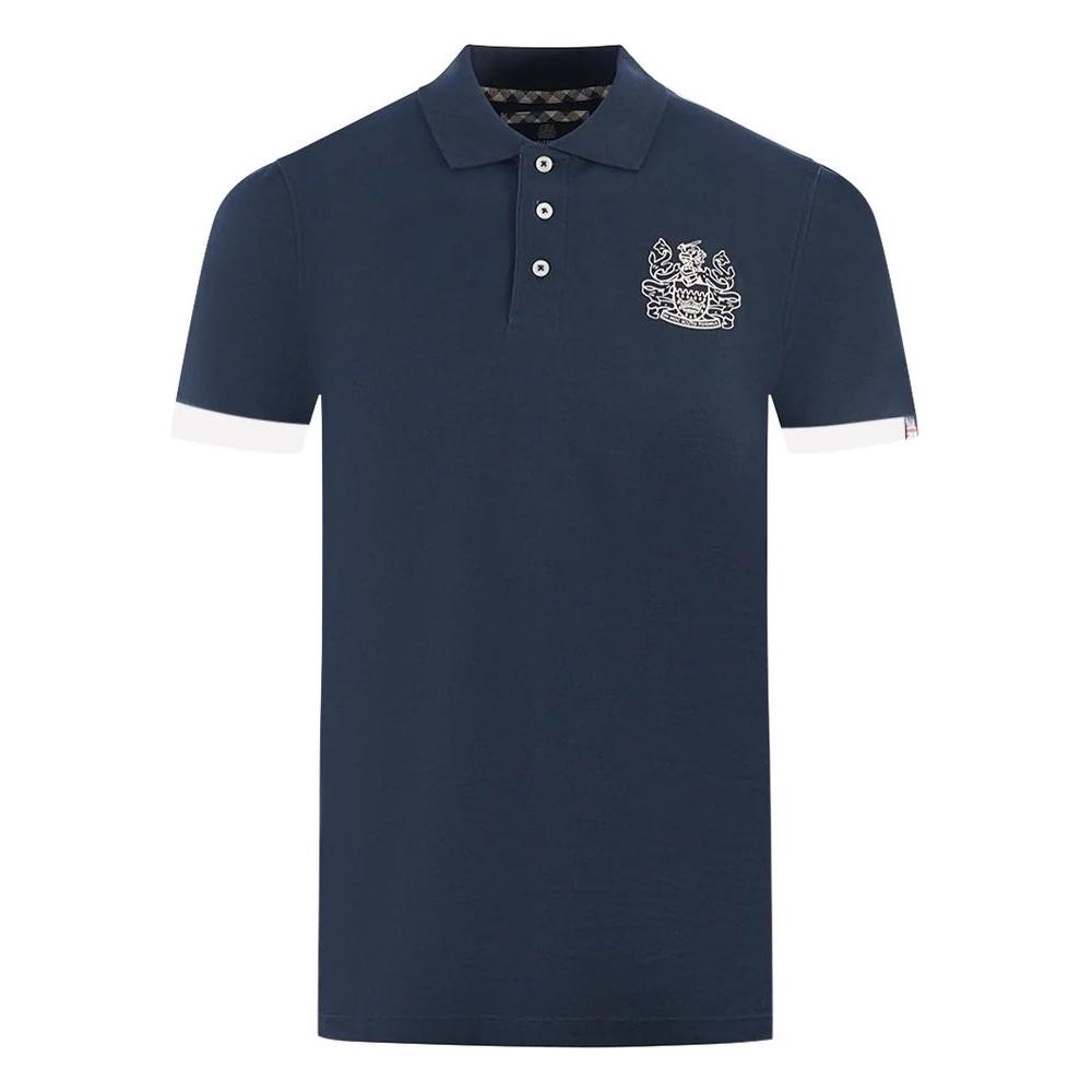 Aquascutum Elegant Cotton Polo with Contrast Logo Emblem Aquascutum Dark Slate Gray