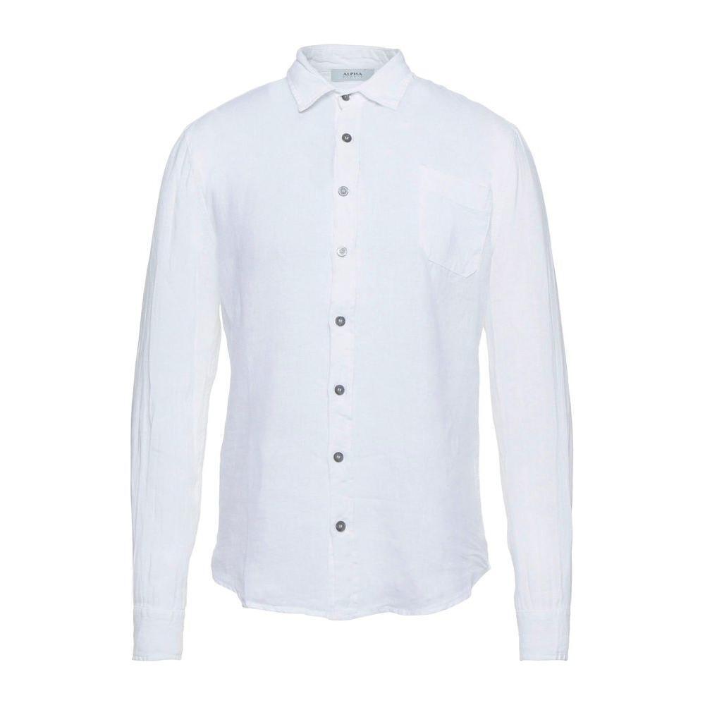 Alpha Studio Elegant White Linen Shirt for Men AL-11830-IT46 | S