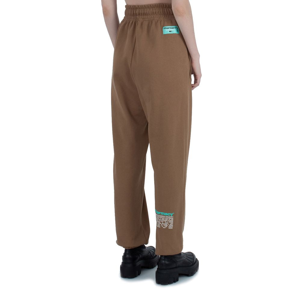 Back view of Pharmacy Industry brown cotton women's trousers with logo, showcasing relaxed fit and urban style.