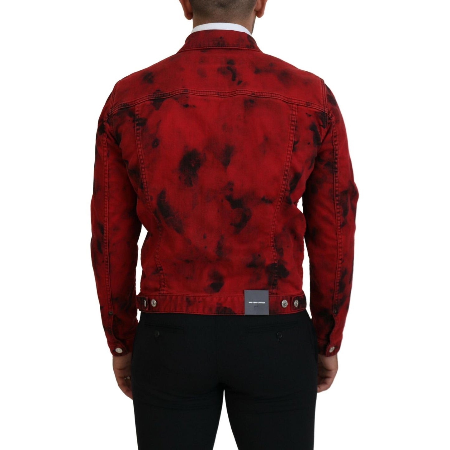 Dsquared² Red Black Tie Dye Collared Men Denim Jacket Dsquared² Black