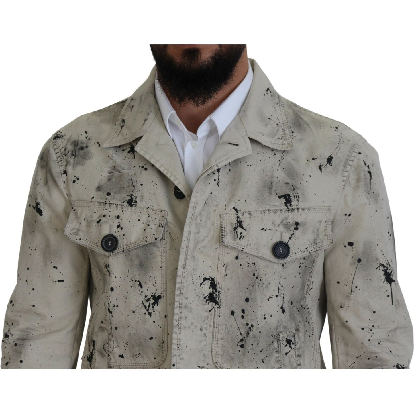 Dsquared² Off White Black Splash Print Casual Denim Jacket Dsquared² Slate Gray