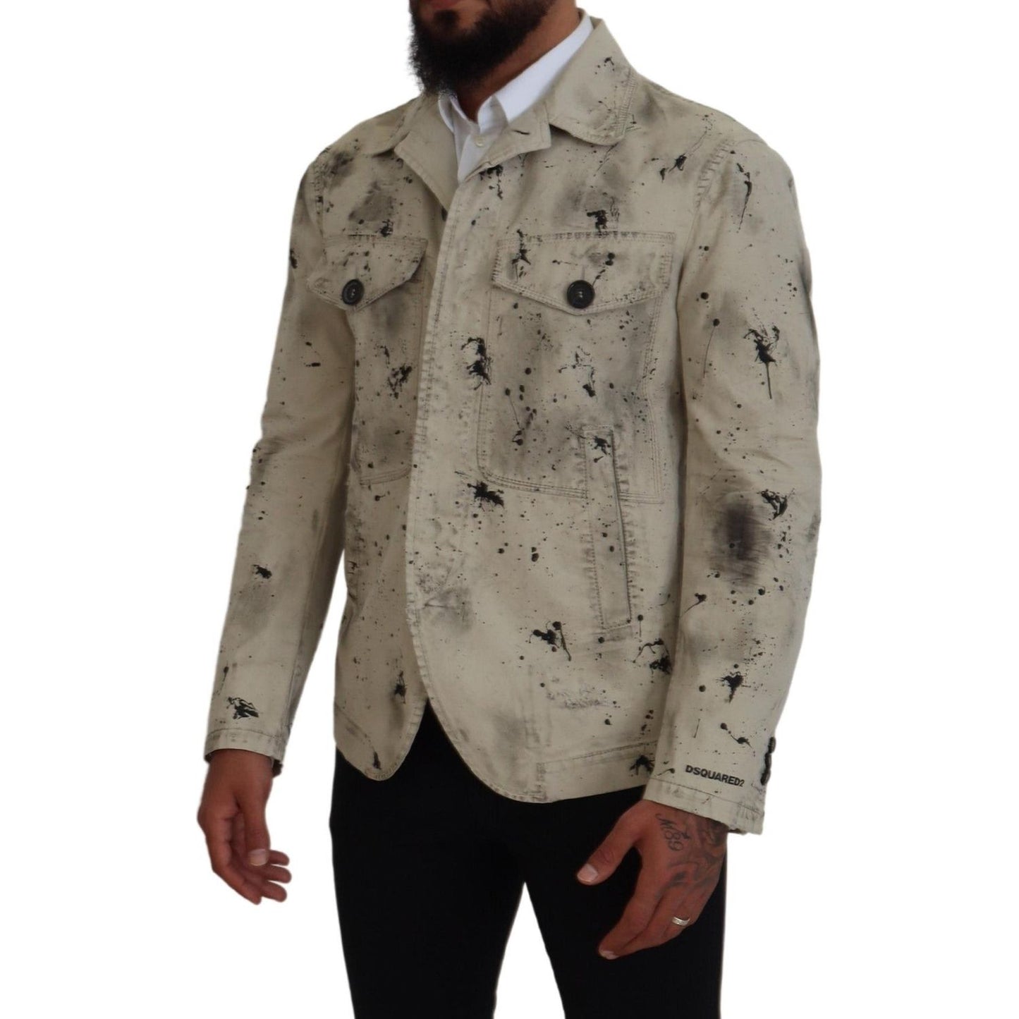 Dsquared² Off White Black Splash Print Casual Denim Jacket Dsquared² Dim Gray