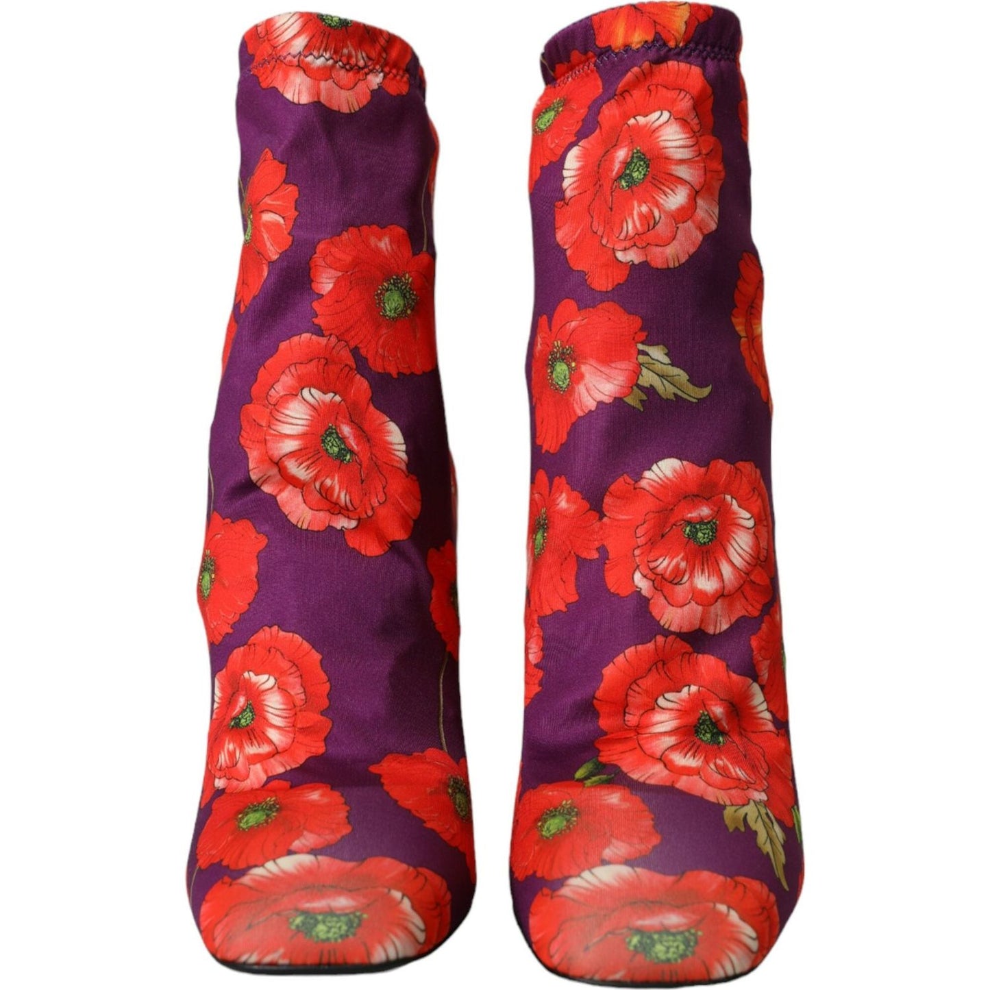 Dolce & Gabbana Purple Floral Jersey Stretch Boots Shoes Dolce & Gabbana Firebrick