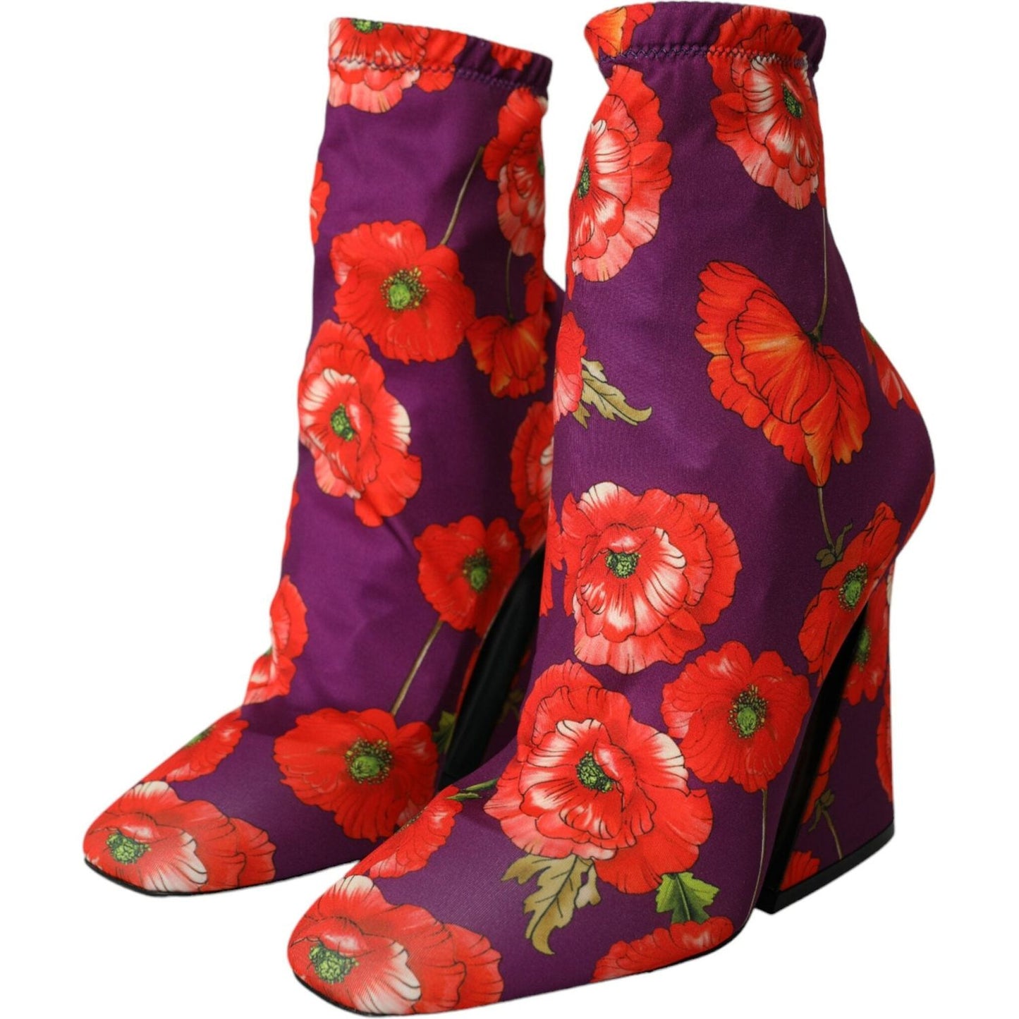 Dolce & Gabbana Purple Floral Jersey Stretch Boots Shoes Dolce & Gabbana Saddle Brown
