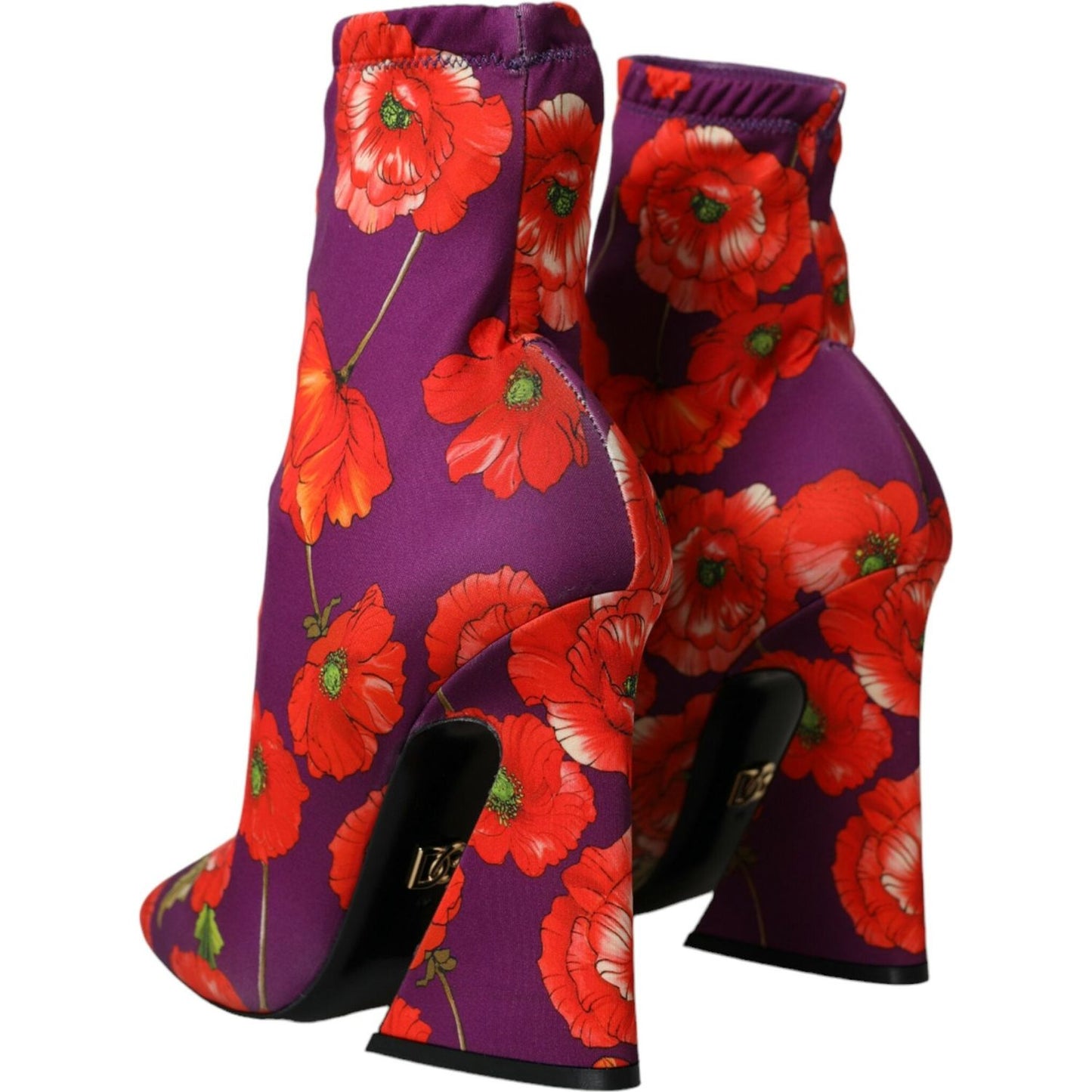 Dolce & Gabbana Purple Floral Jersey Stretch Boots Shoes Dolce & Gabbana Brown