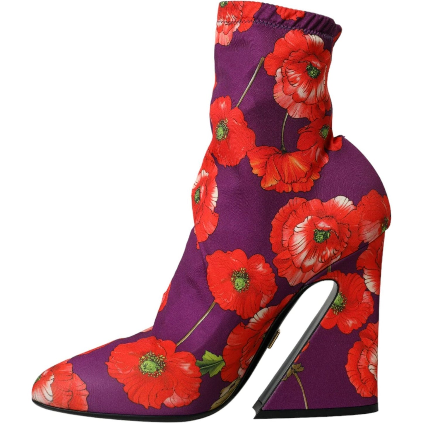 Dolce & Gabbana Purple Floral Jersey Stretch Boots Shoes Dolce & Gabbana Brown