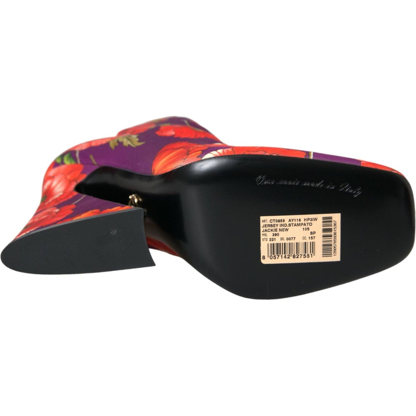 Dolce & Gabbana Purple Floral Jersey Stretch Boots Shoes Dolce & Gabbana Black