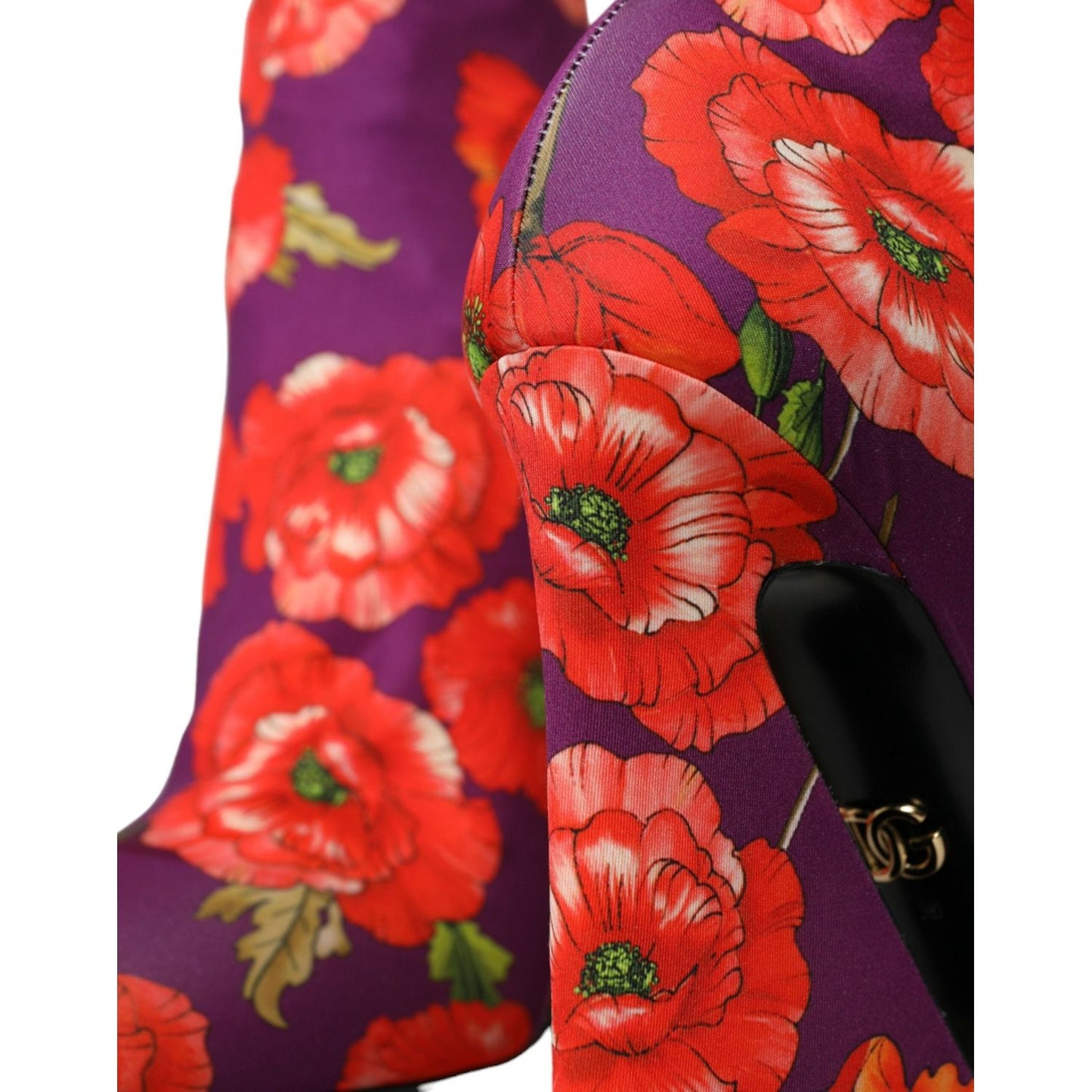 Dolce & Gabbana Purple Floral Jersey Stretch Boots Shoes Dolce & Gabbana Firebrick