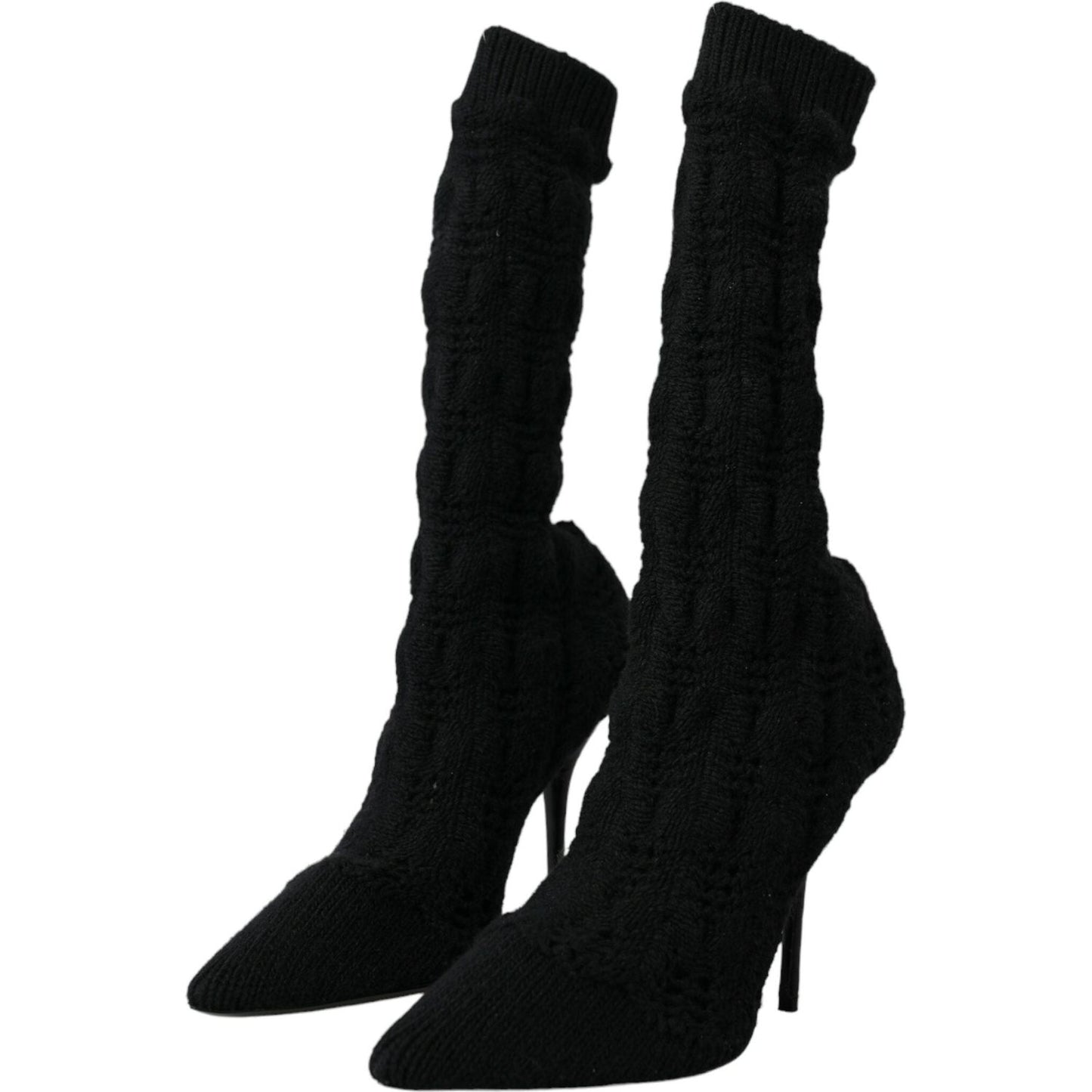 Dolce & Gabbana Black Stiletto Heels Mid Calf Boots Shoes Dolce & Gabbana Black