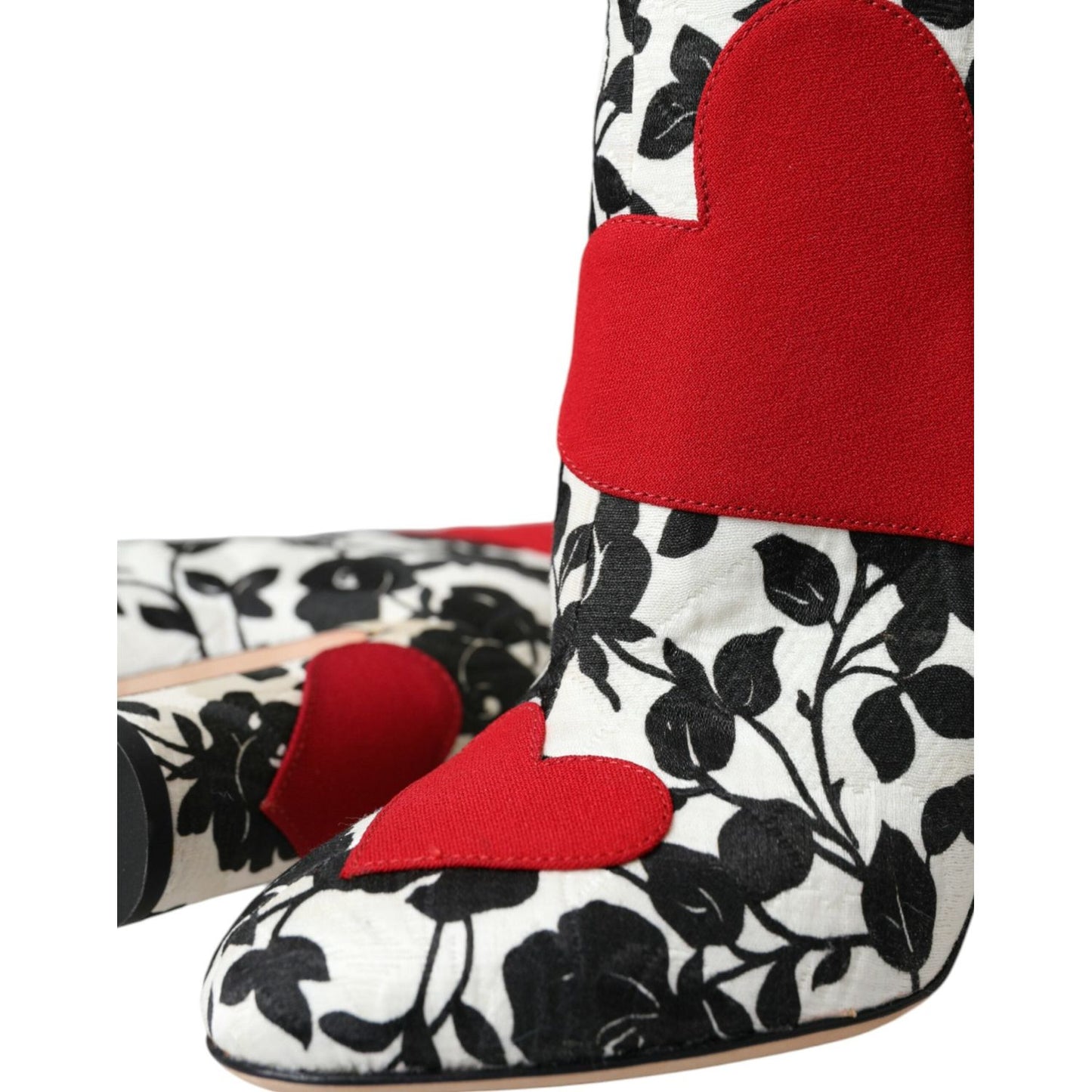 Dolce & Gabbana White Floral Hearts Leather High Boots Shoes Dolce & Gabbana Black