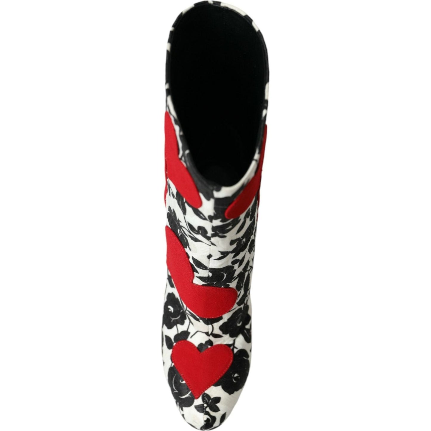 Dolce & Gabbana White Floral Hearts Leather High Boots Shoes Dolce & Gabbana Black