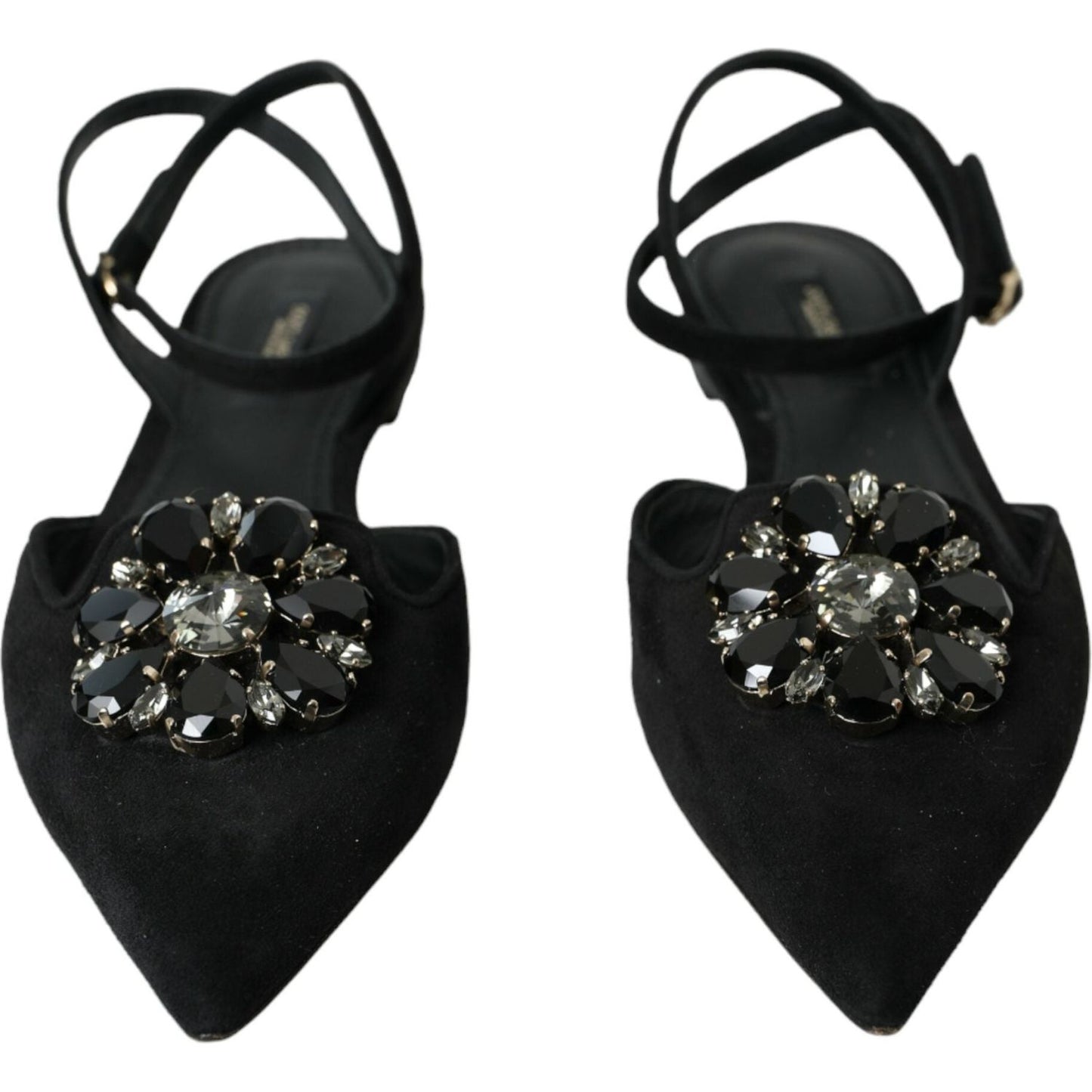 Dolce & Gabbana Black Leather Crystal Slingback Sandals Shoes Dolce & Gabbana Black