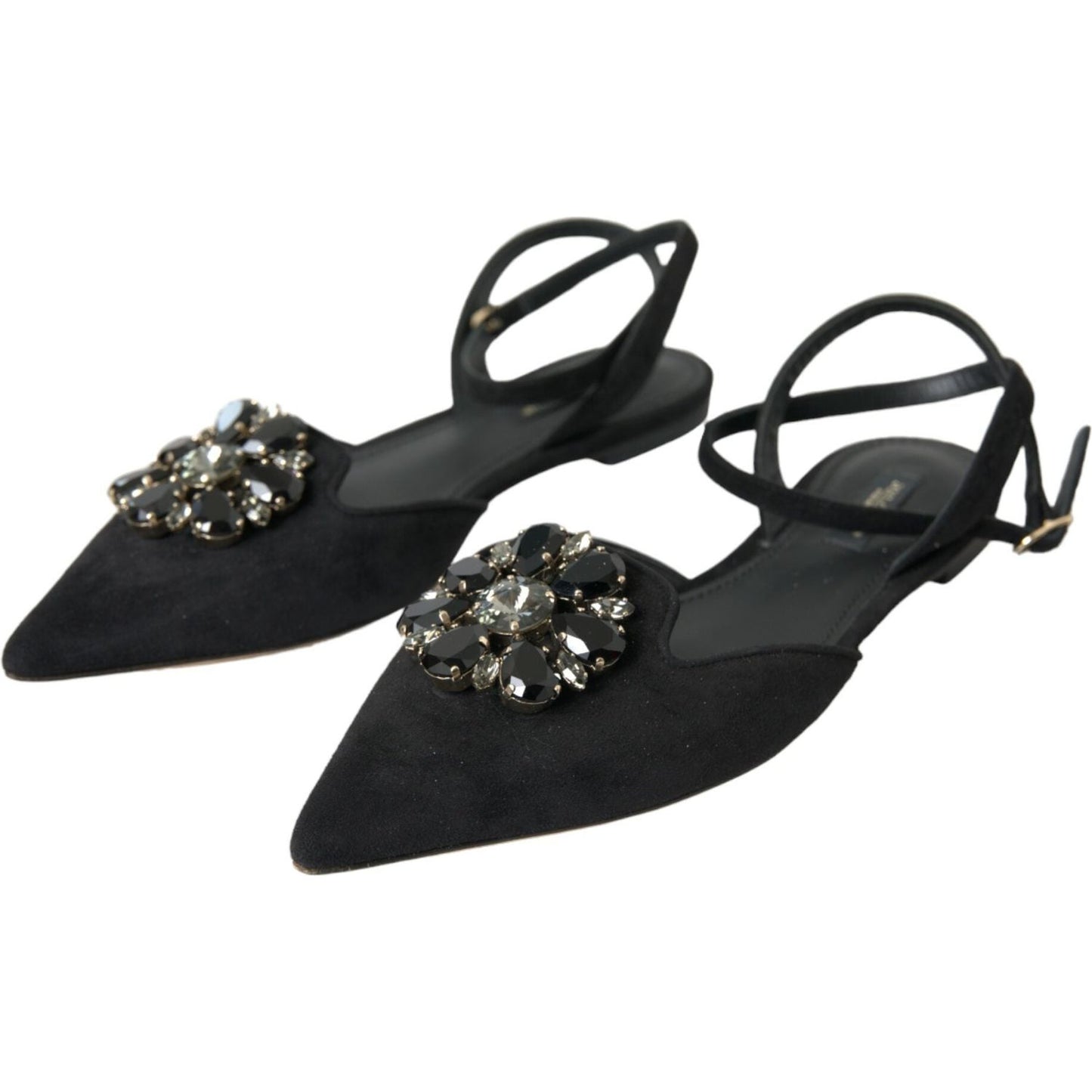 Dolce & Gabbana Black Leather Crystal Slingback Sandals Shoes Dolce & Gabbana Dark Slate Gray