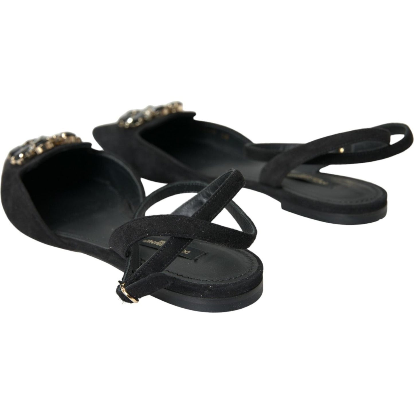 Dolce & Gabbana Black Leather Crystal Slingback Sandals Shoes Dolce & Gabbana Dark Slate Gray