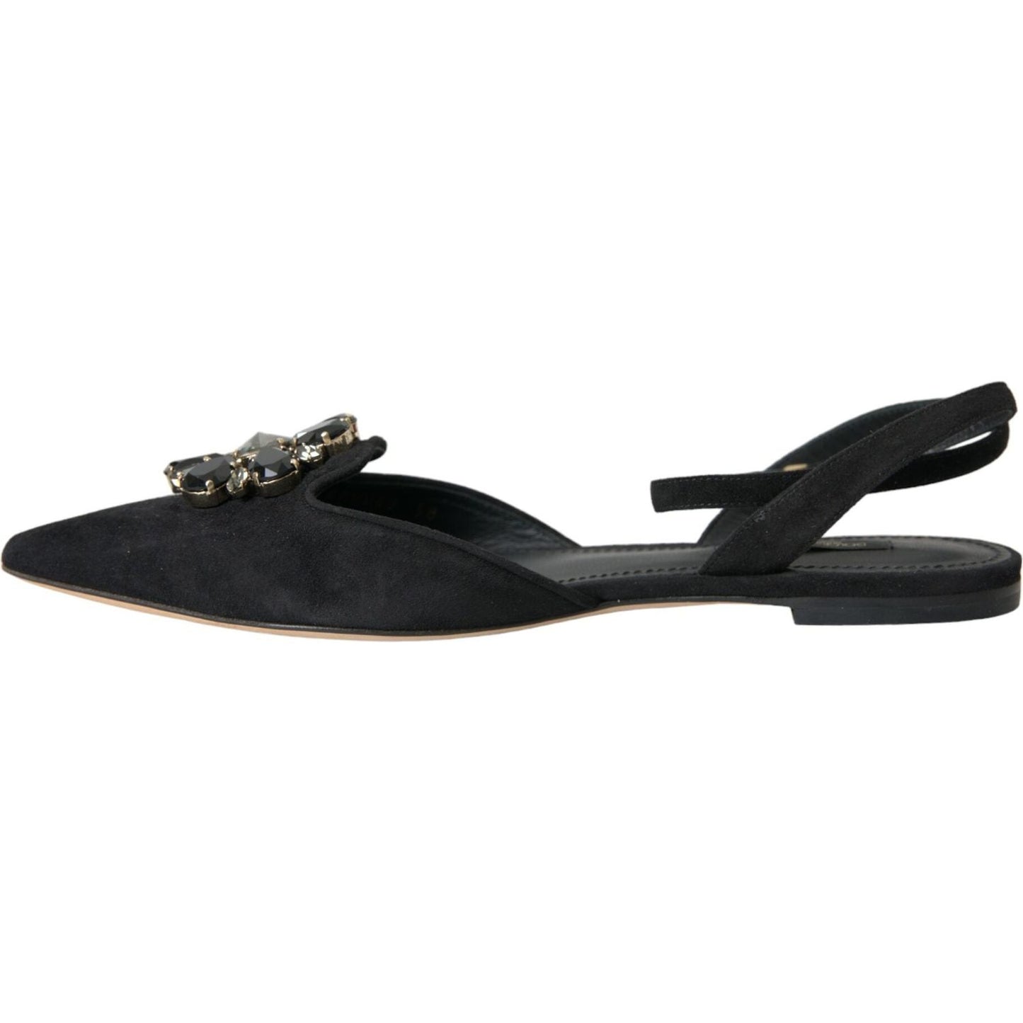 Dolce & Gabbana Black Leather Crystal Slingback Sandals Shoes Dolce & Gabbana Dark Slate Gray