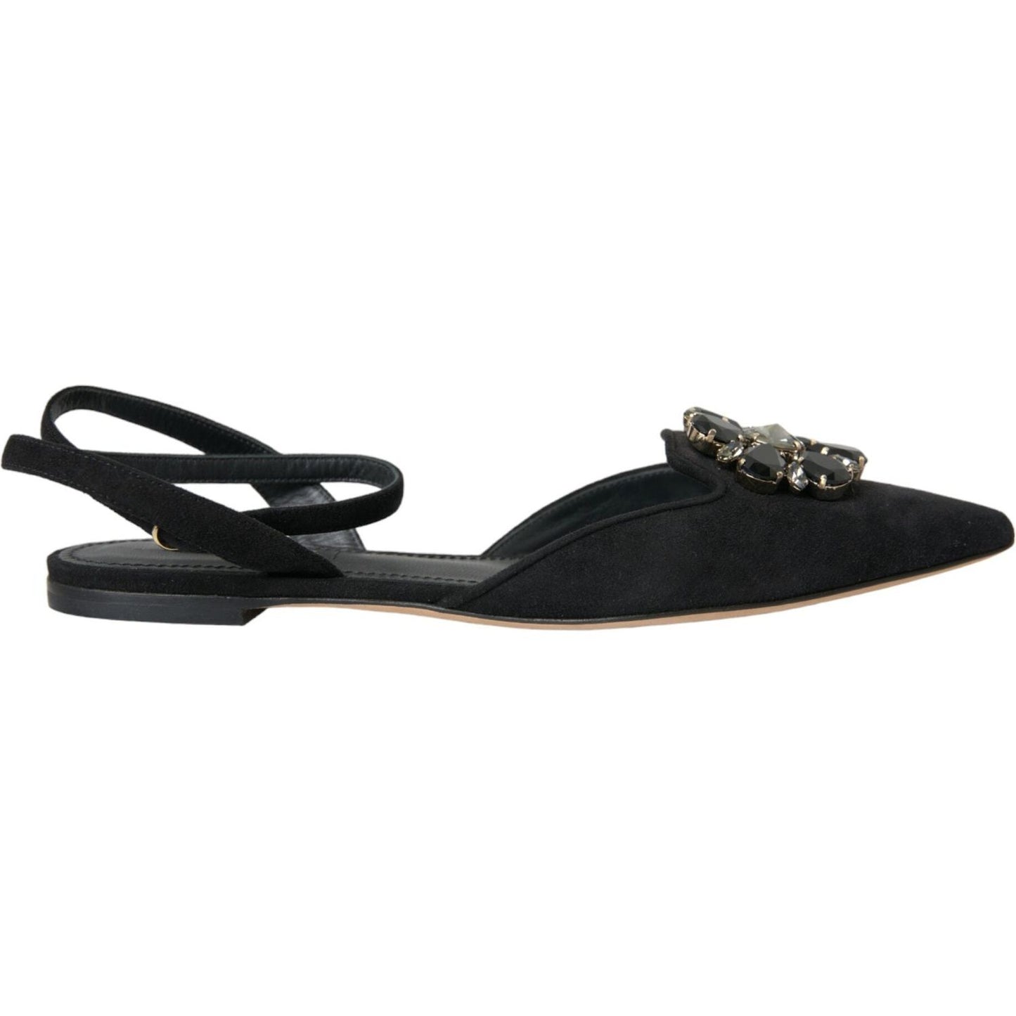 Dolce & Gabbana Black Leather Crystal Slingback Sandals Shoes Dolce & Gabbana Black