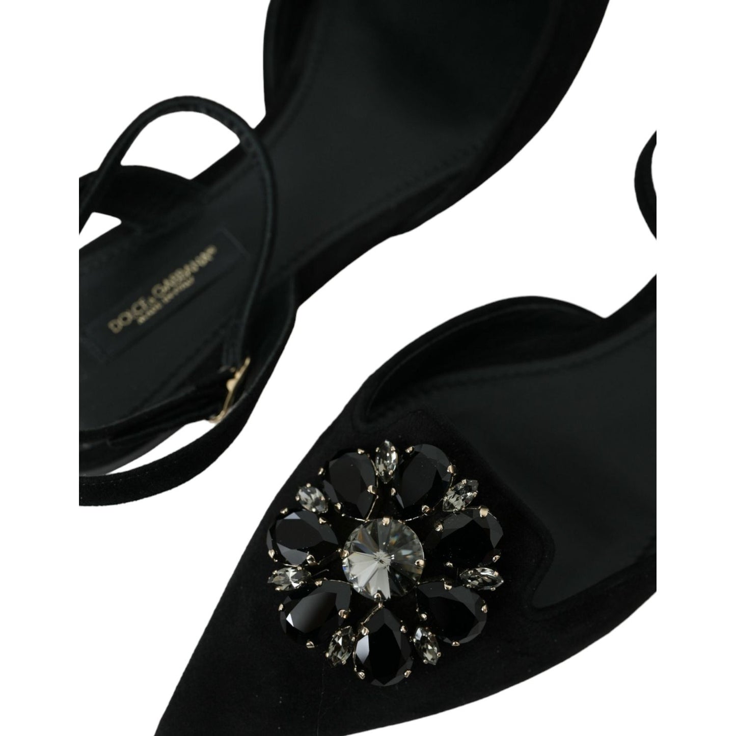 Dolce & Gabbana Black Leather Crystal Slingback Sandals Shoes Dolce & Gabbana Black