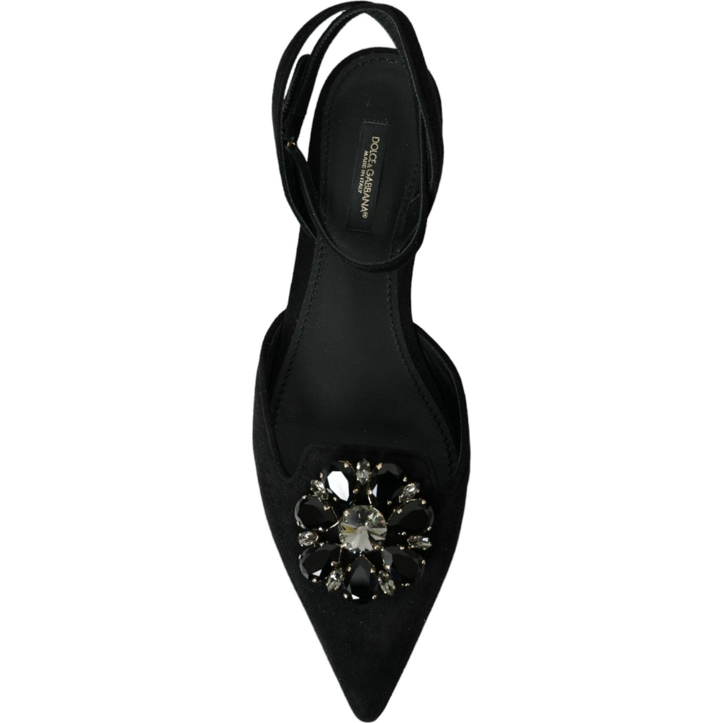 Dolce & Gabbana Black Leather Crystal Slingback Sandals Shoes Dolce & Gabbana Black