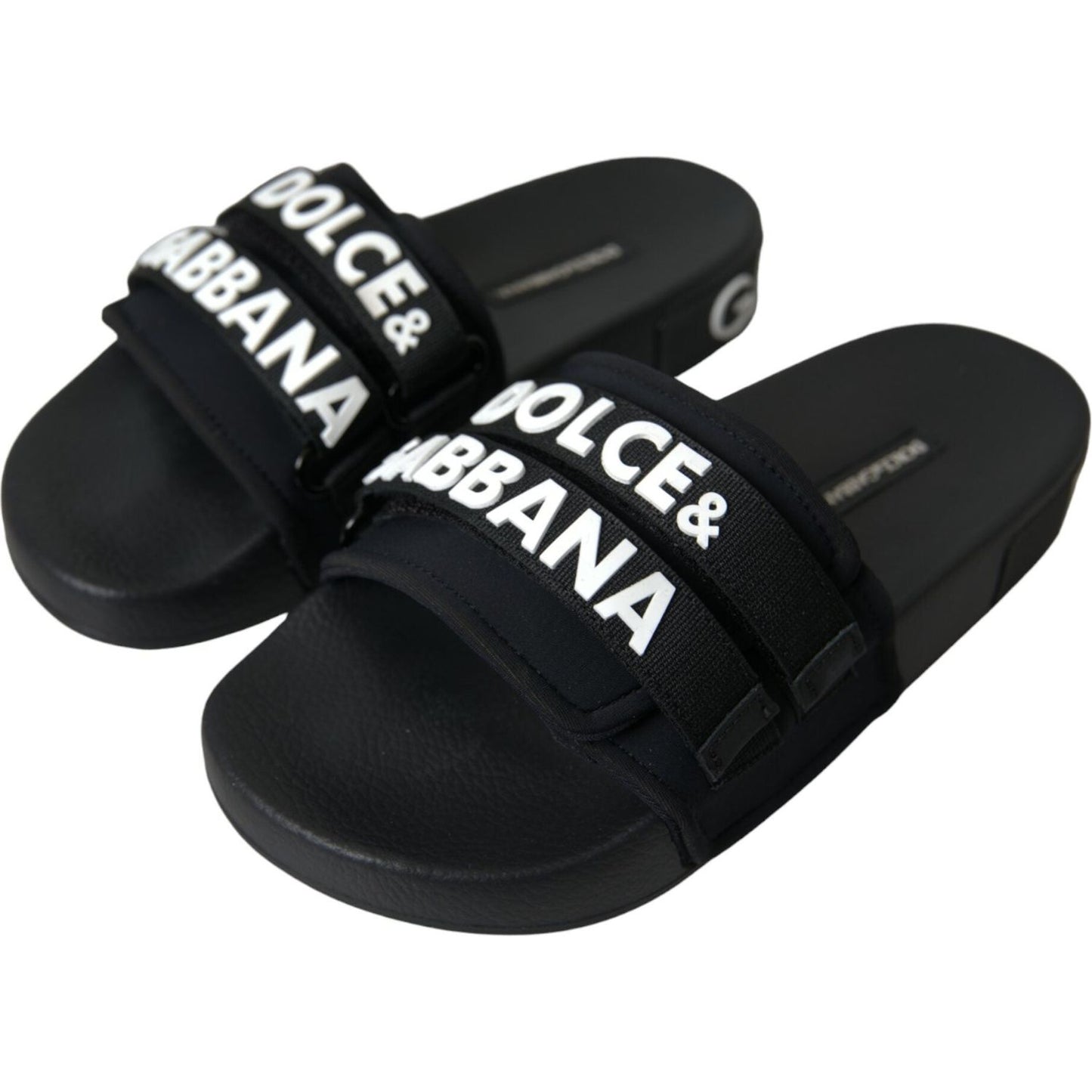 Dolce & Gabbana Black Neoprene Slides Flats Beachwear Shoes Dolce & Gabbana Black
