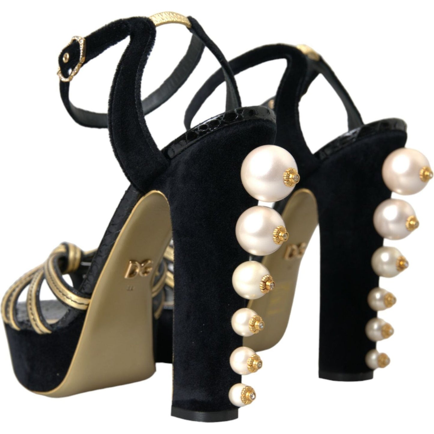 Dolce & Gabbana Black Gold Embellished Heels Sandals Shoes Dolce & Gabbana Gray