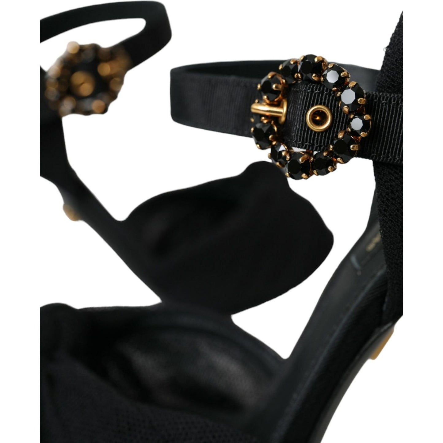 Dolce & Gabbana Black Suede Embellished Heels Sandals Shoes Dolce & Gabbana Black