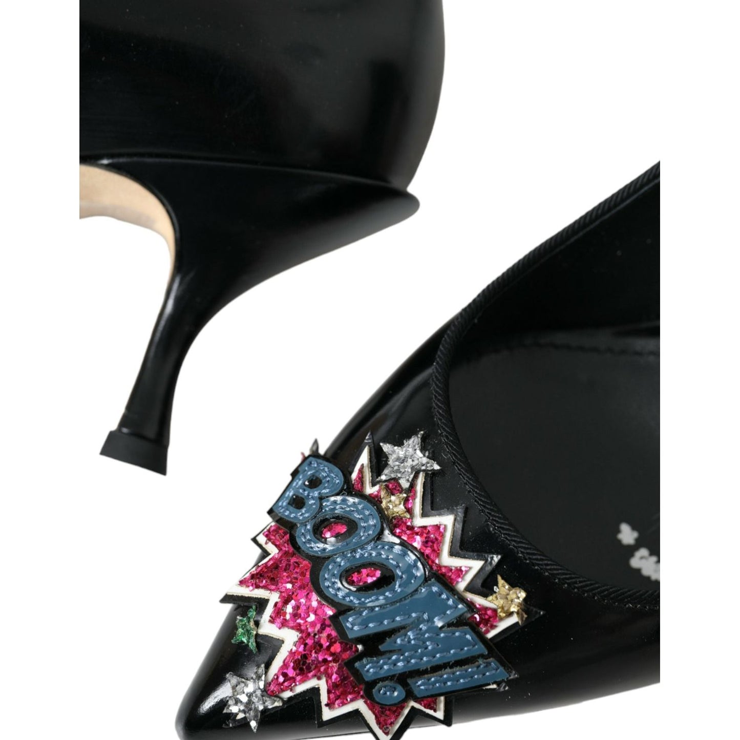 Dolce & Gabbana Black Leather BOOM Patch Heels Pumps Shoes Dolce & Gabbana Black