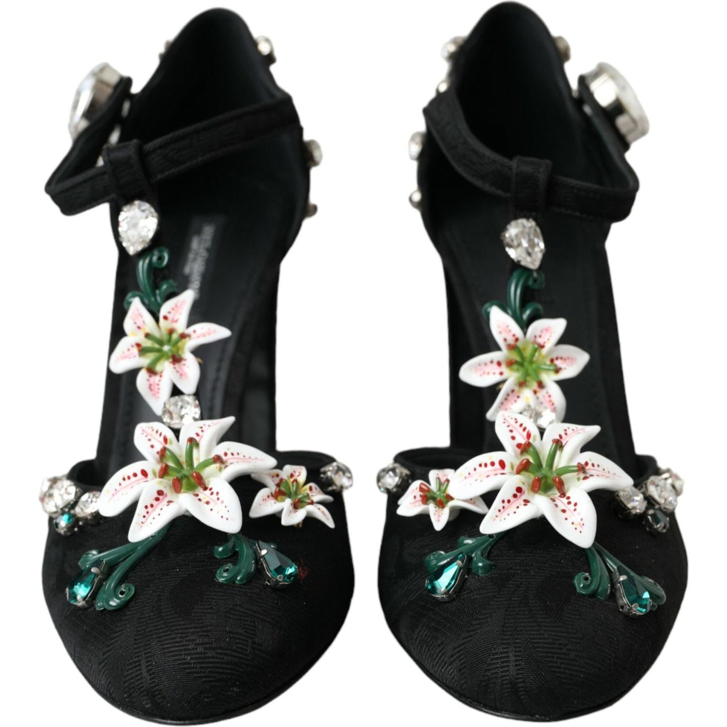 Dolce & Gabbana Black Lilies Crystal Heels Pumps Shoes Dolce & Gabbana Light Gray