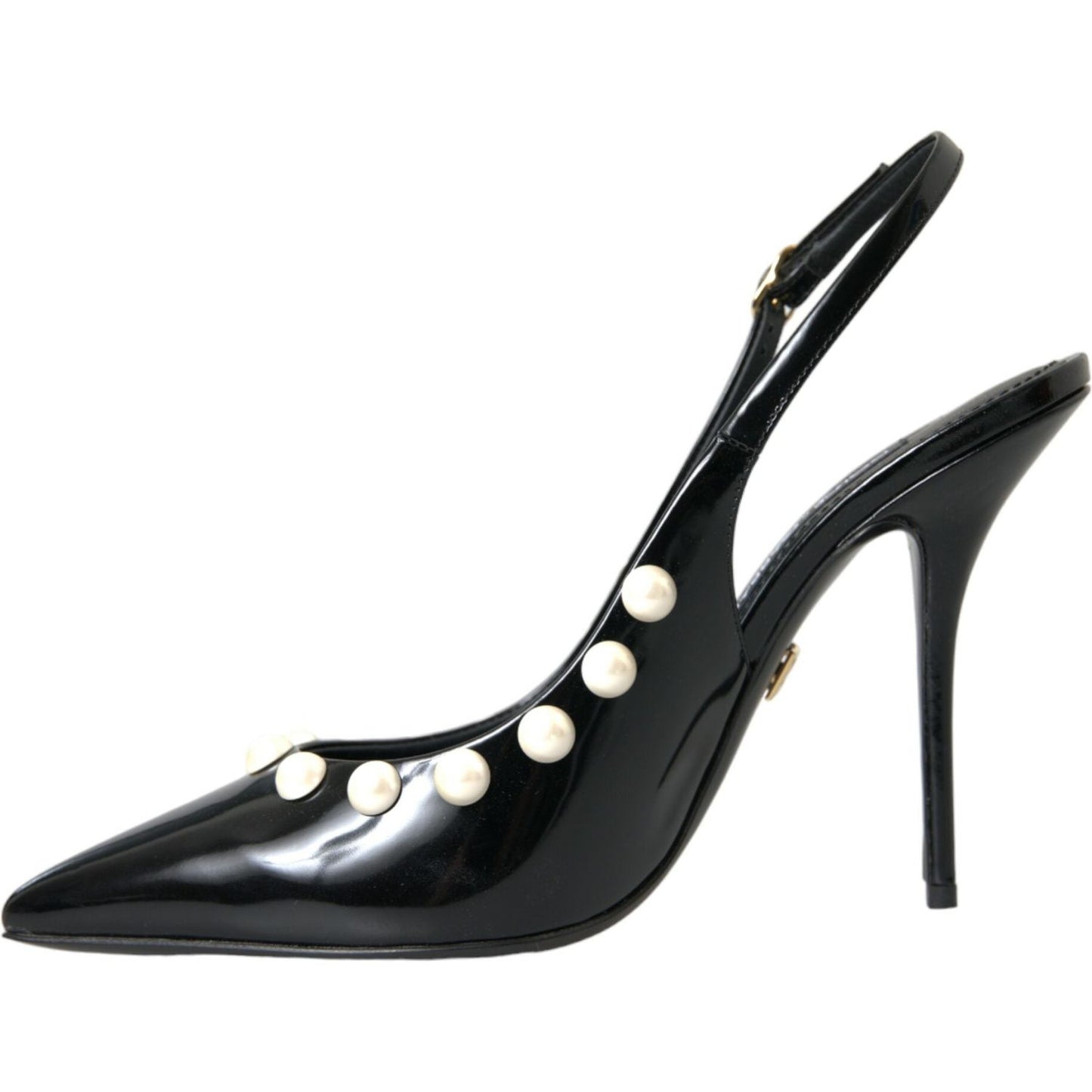 Dolce & Gabbana Black Leather Faux Pearl Heel Slingback Shoes Dolce & Gabbana Dark Slate Gray