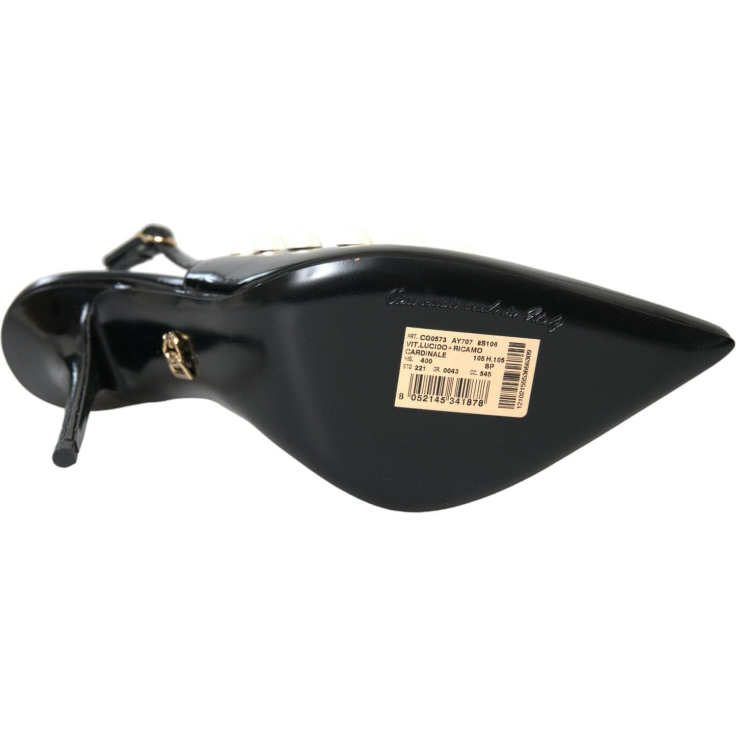 Dolce & Gabbana Black Leather Faux Pearl Heel Slingback Shoes Dolce & Gabbana Dark Slate Gray