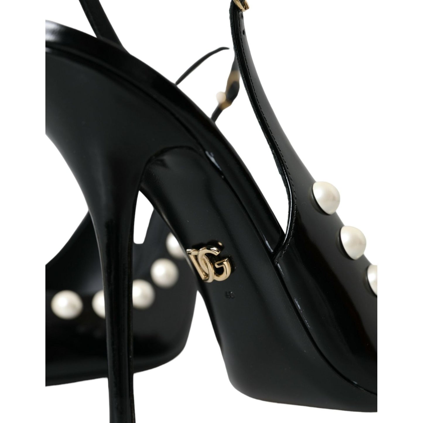 Dolce & Gabbana Black Leather Faux Pearl Heel Slingback Shoes Dolce & Gabbana Black