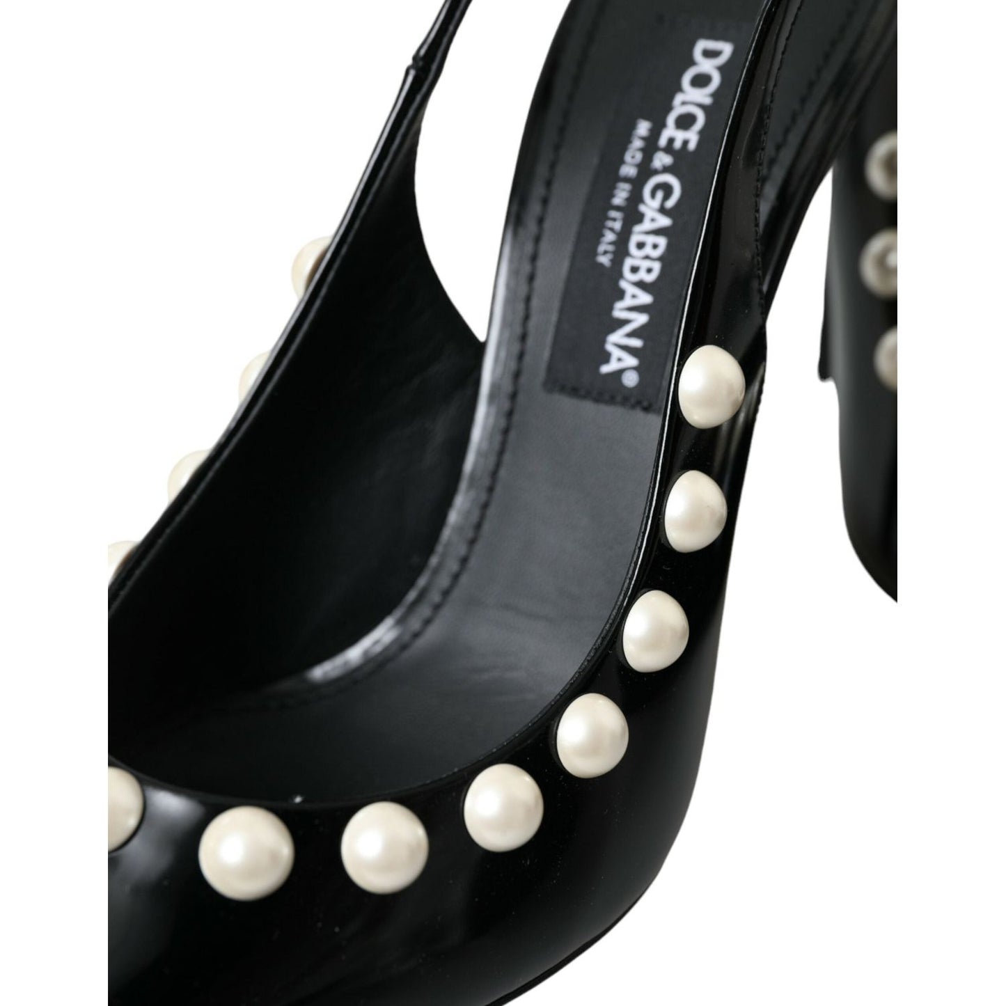 Dolce & Gabbana Black Leather Faux Pearl Heel Slingback Shoes Dolce & Gabbana Black