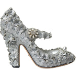 Dolce & Gabbana Silver Floral Crystal Mary Jane Pumps Shoes LA10725-36