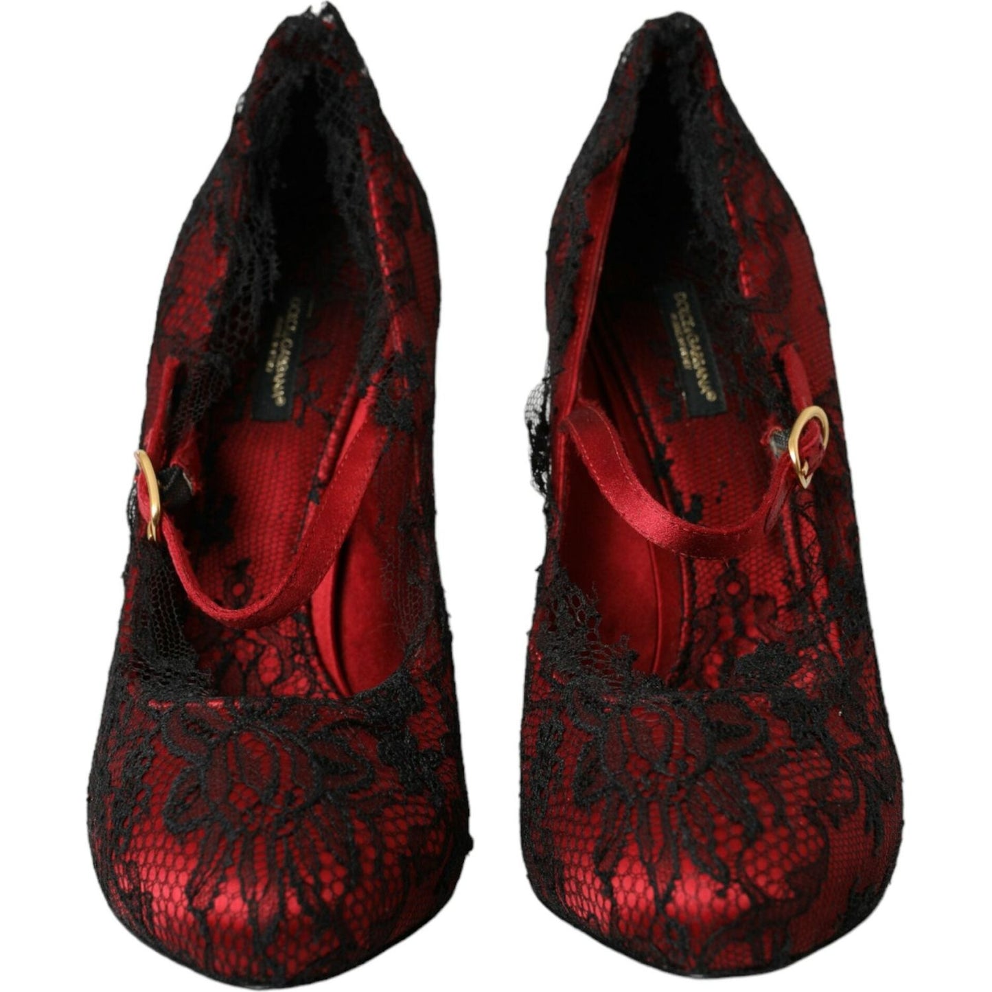 Dolce & Gabbana Red Black Floral Lace Mary Jane Pumps Shoes Dolce & Gabbana Black