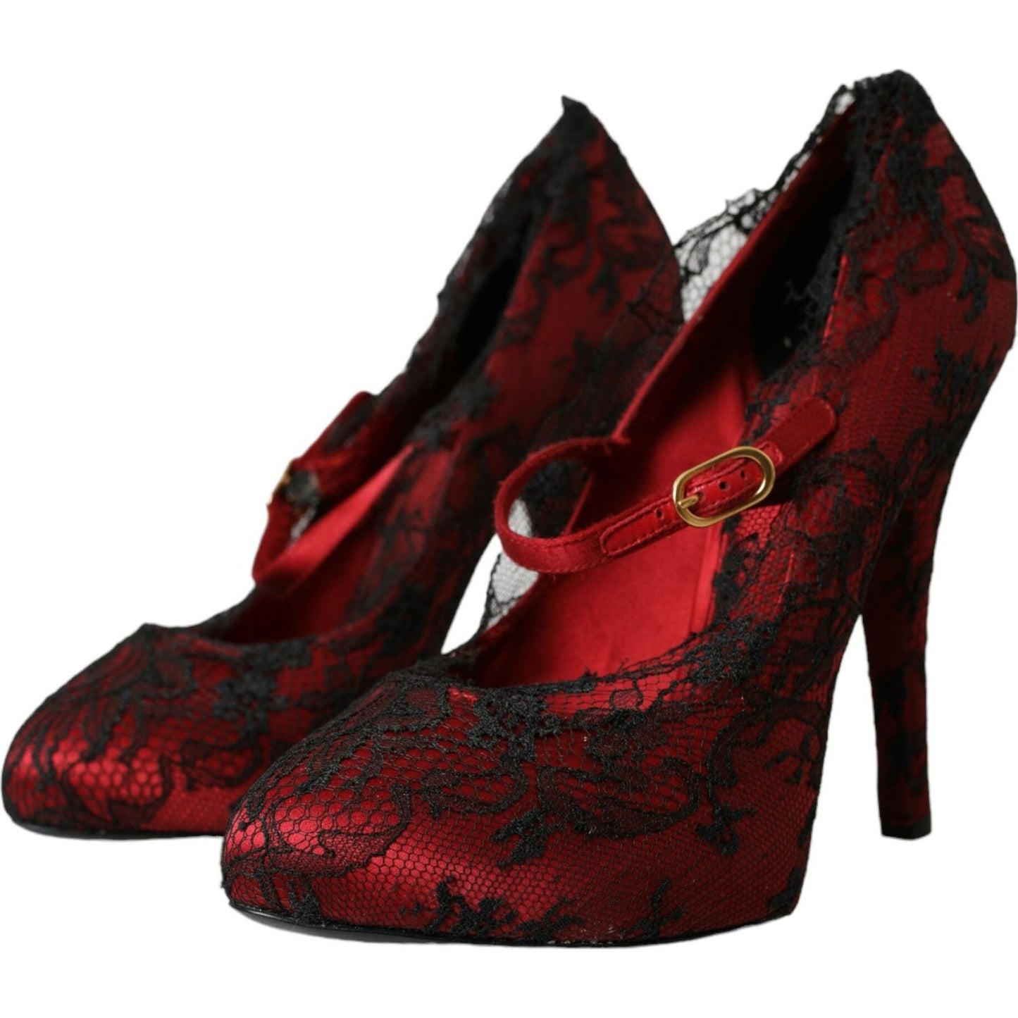 Dolce & Gabbana Red Black Floral Lace Mary Jane Pumps Shoes Dolce & Gabbana Black