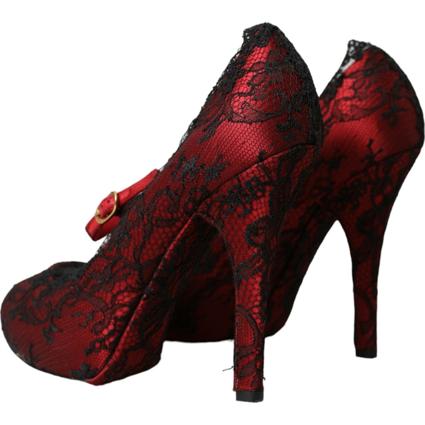 Dolce & Gabbana Red Black Floral Lace Mary Jane Pumps Shoes Dolce & Gabbana Black