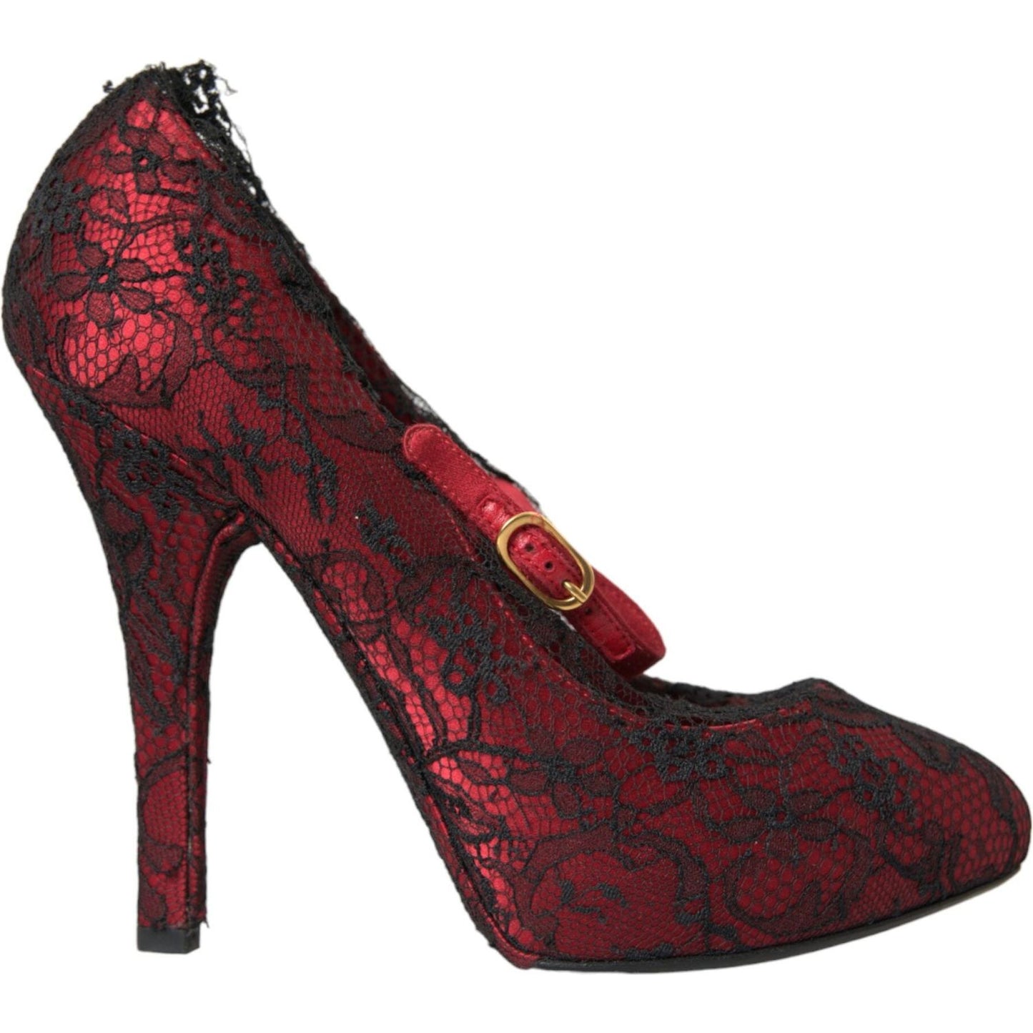 Dolce & Gabbana Red Black Floral Lace Mary Jane Pumps Shoes Dolce & Gabbana Dark Slate Gray