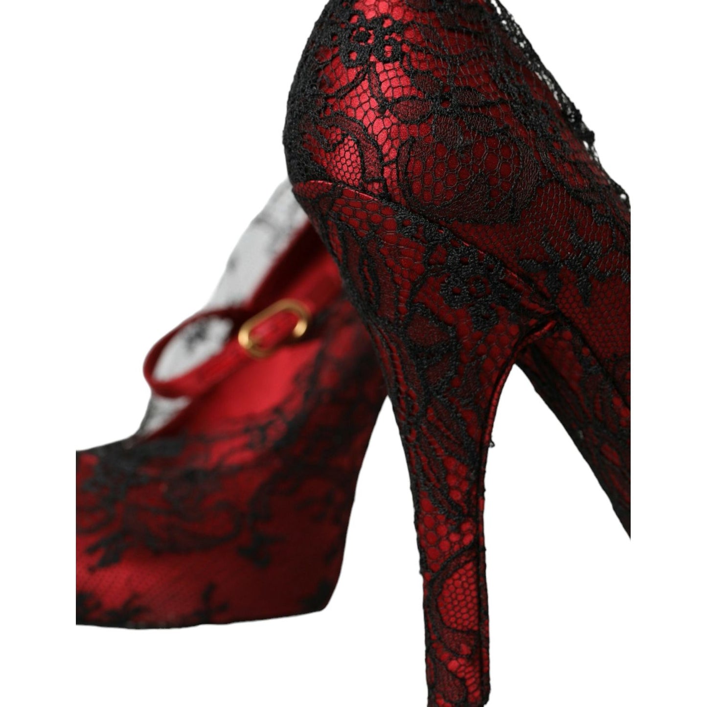 Dolce & Gabbana Red Black Floral Lace Mary Jane Pumps Shoes Dolce & Gabbana Black