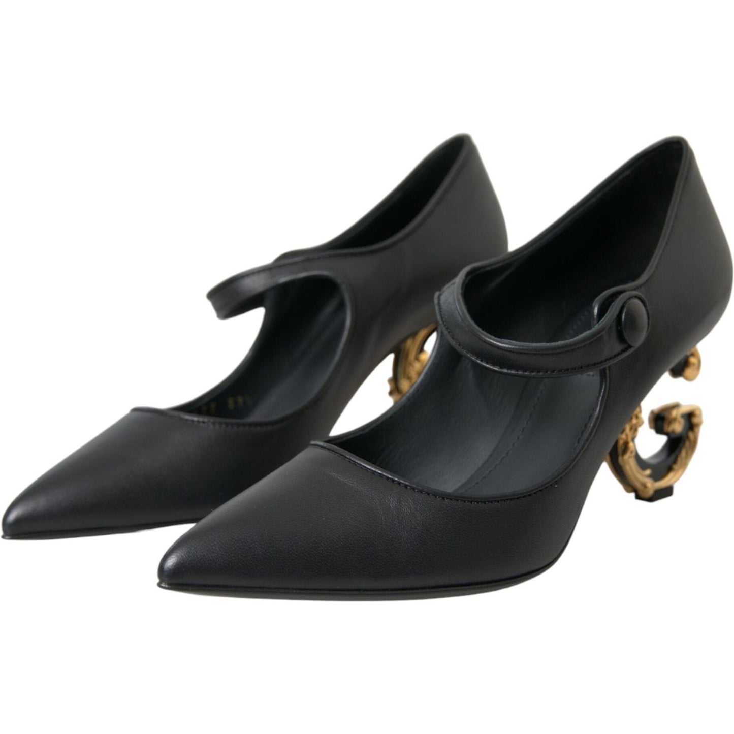 Dolce & Gabbana Black Leather Logo Heels Mary Janes Pumps Shoes Dolce & Gabbana Dark Slate Gray