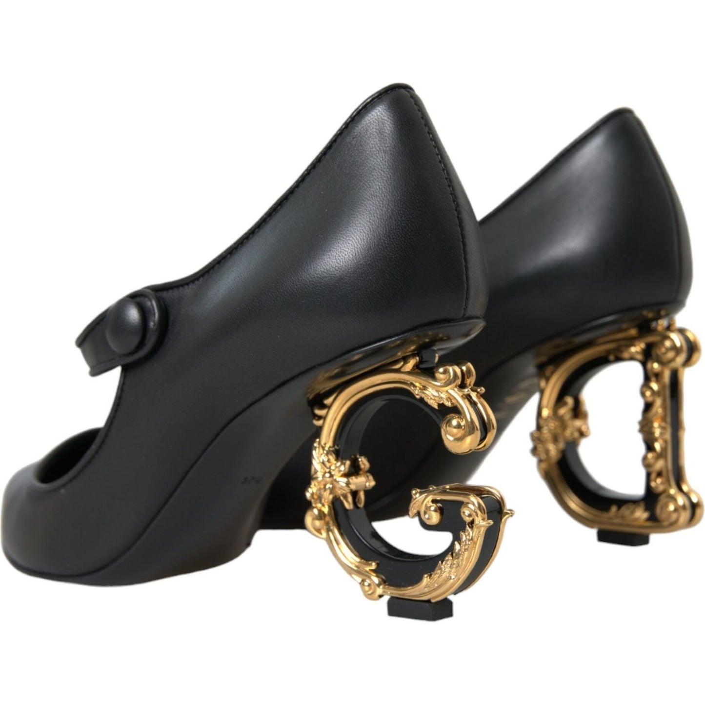 Dolce & Gabbana Black Leather Logo Heels Mary Janes Pumps Shoes Dolce & Gabbana Dark Slate Gray