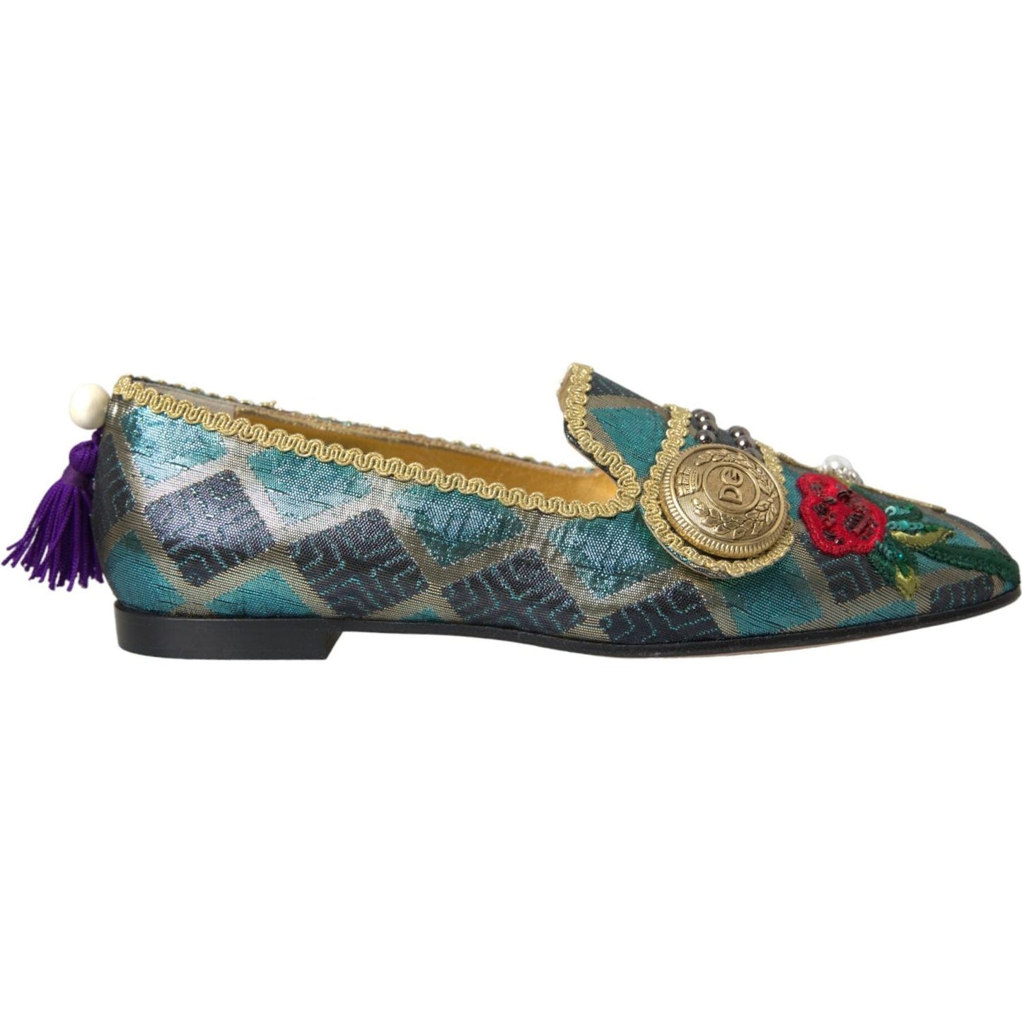 Dolce & Gabbana Multicolor Jacquard Embellished Loafers Shoes Dolce & Gabbana Dark Slate Gray
