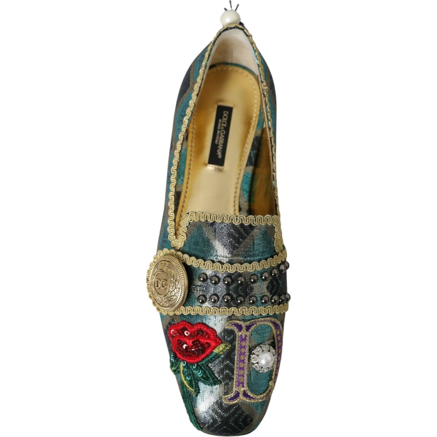 Dolce & Gabbana Multicolor Jacquard Embellished Loafers Shoes Dolce & Gabbana Dark Slate Gray