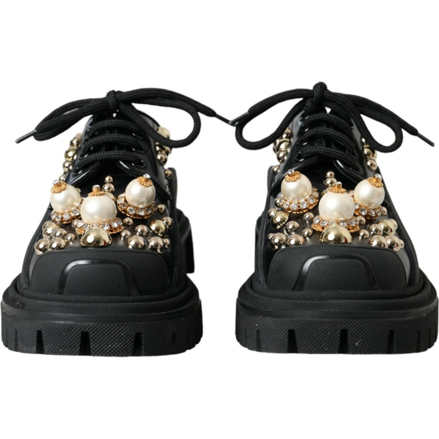 Dolce & Gabbana Black Leather Trekking Derby Embellished Shoes Dolce & Gabbana Black