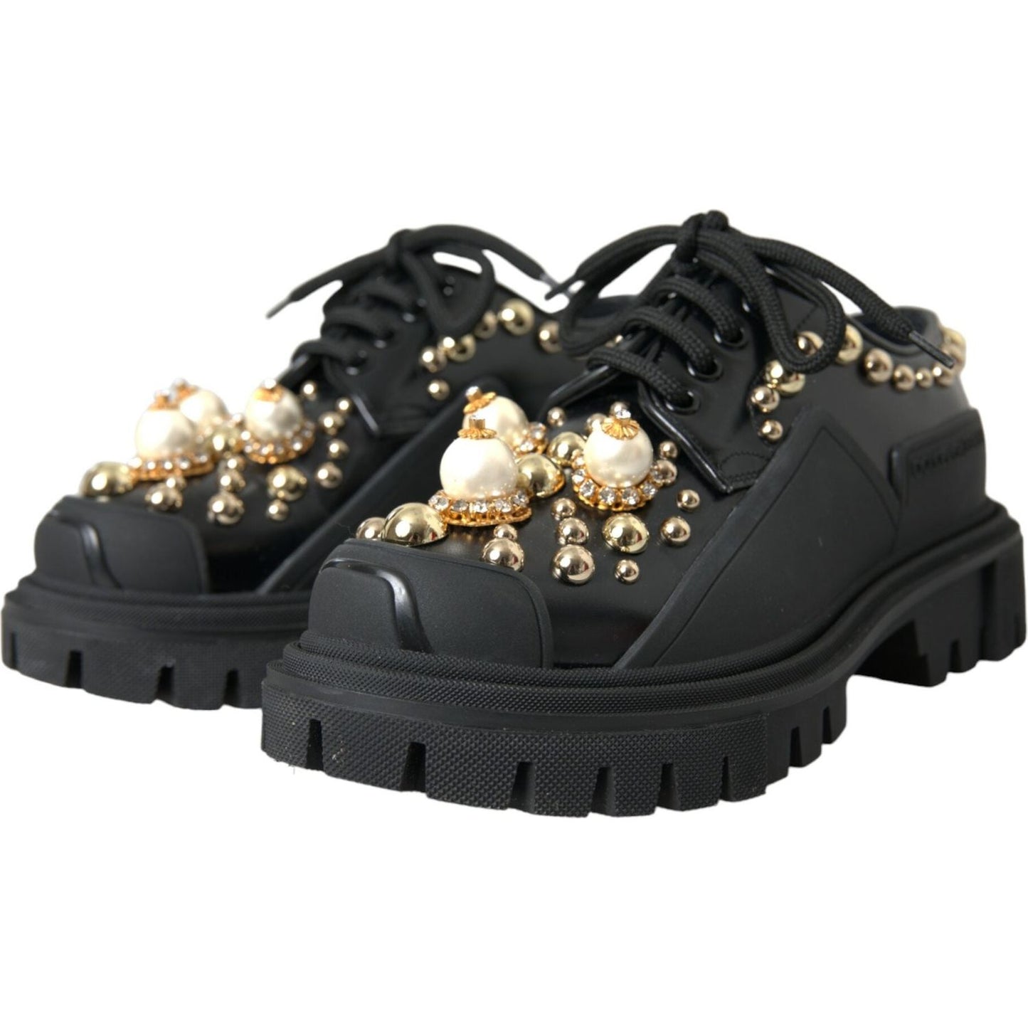 Dolce & Gabbana Black Leather Trekking Derby Embellished Shoes Dolce & Gabbana Dark Slate Gray