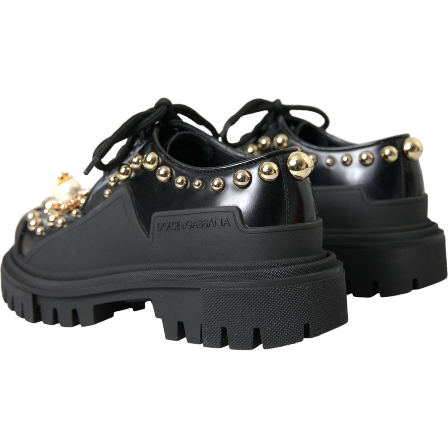 Dolce & Gabbana Black Leather Trekking Derby Embellished Shoes Dolce & Gabbana Dark Slate Gray