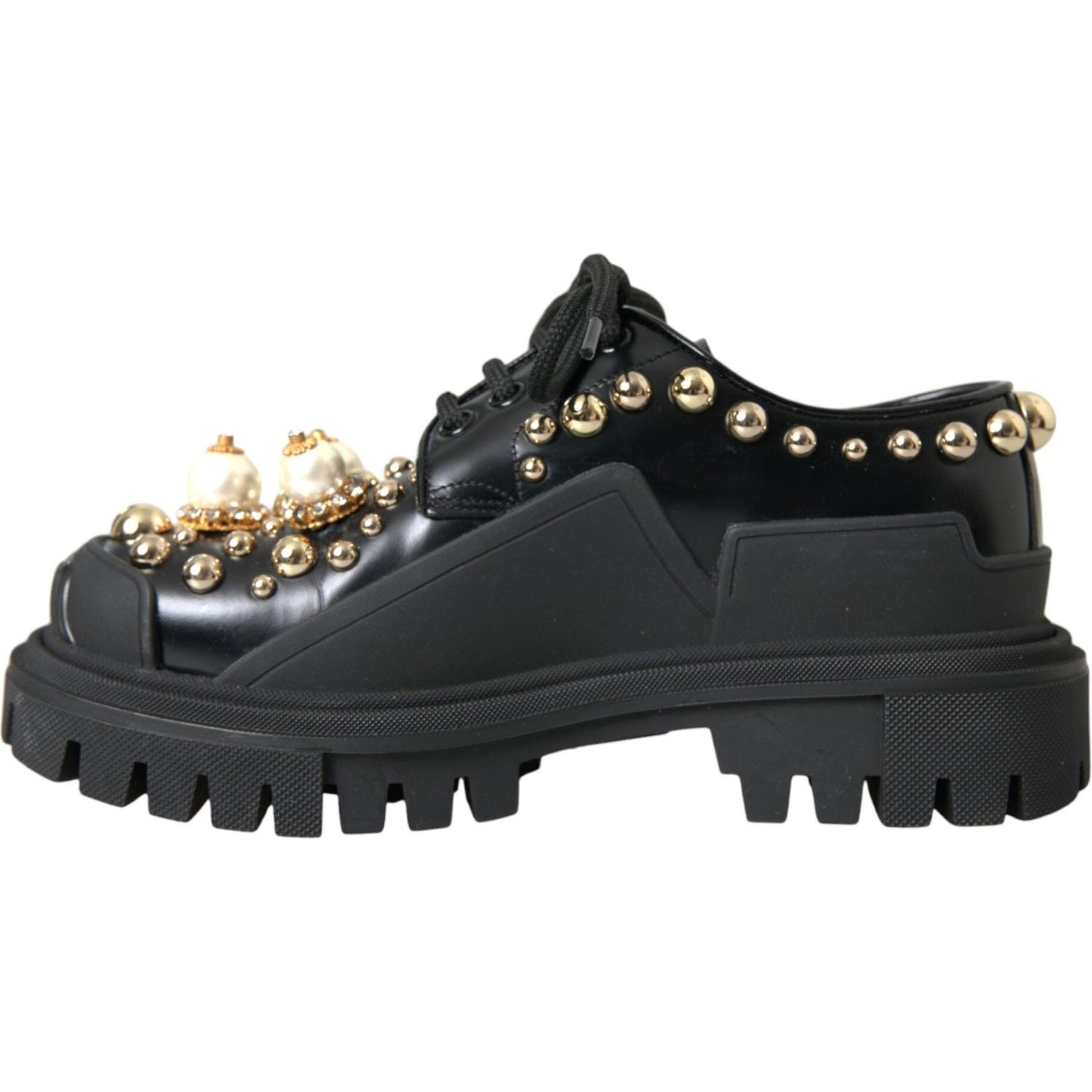Dolce & Gabbana Black Leather Trekking Derby Embellished Shoes Dolce & Gabbana Dark Slate Gray
