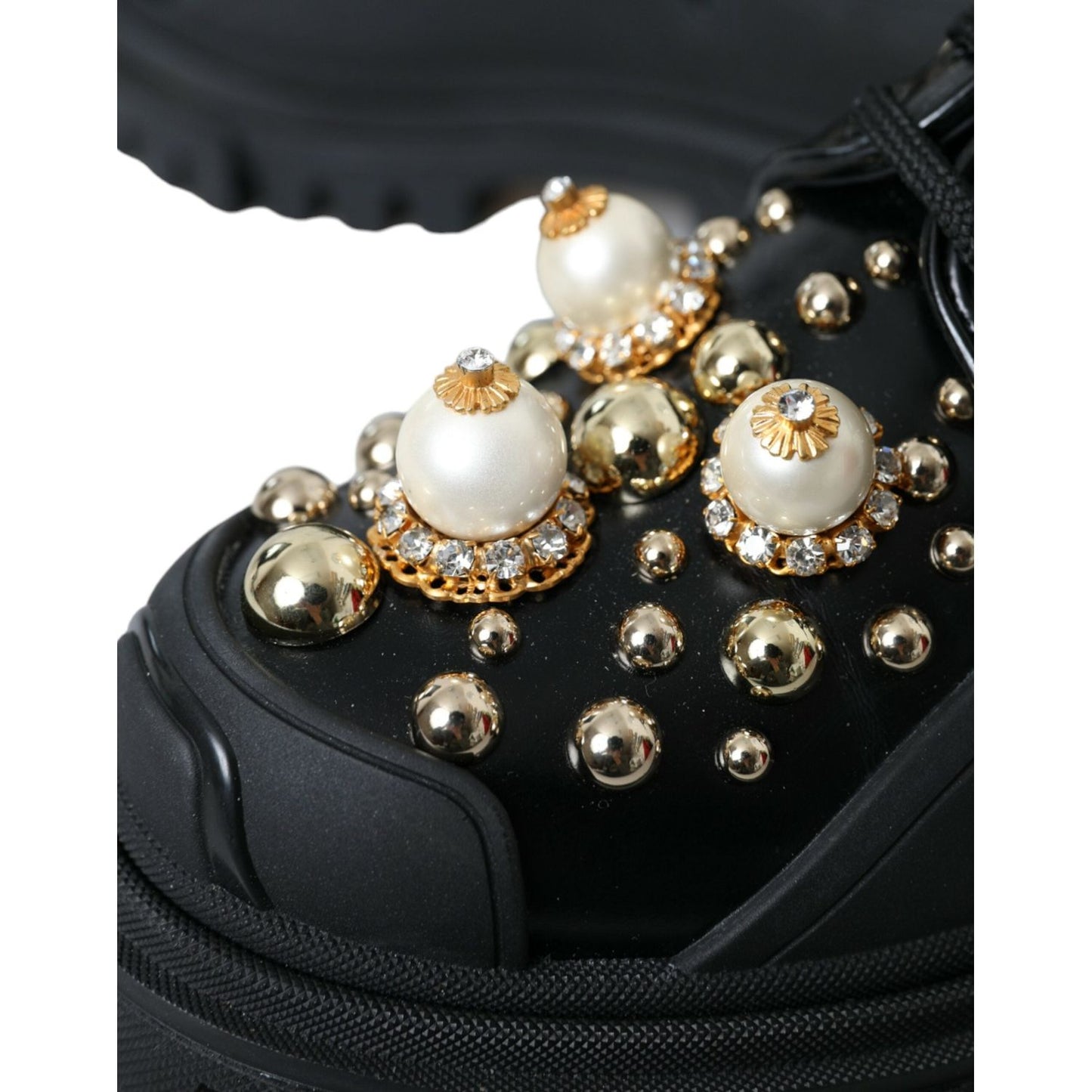 Dolce & Gabbana Black Leather Trekking Derby Embellished Shoes Dolce & Gabbana Black