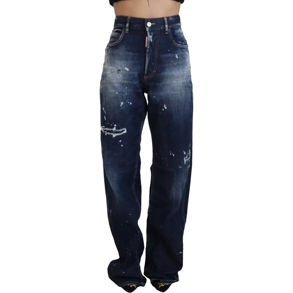 Dsquared² Blue High Waist Tattered Denim Jeans San Diego PAN74510