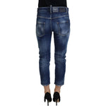 Dsquared² Blue Cotton Mid Waist Cropped Denim Jeans Cool Girl PAN74523