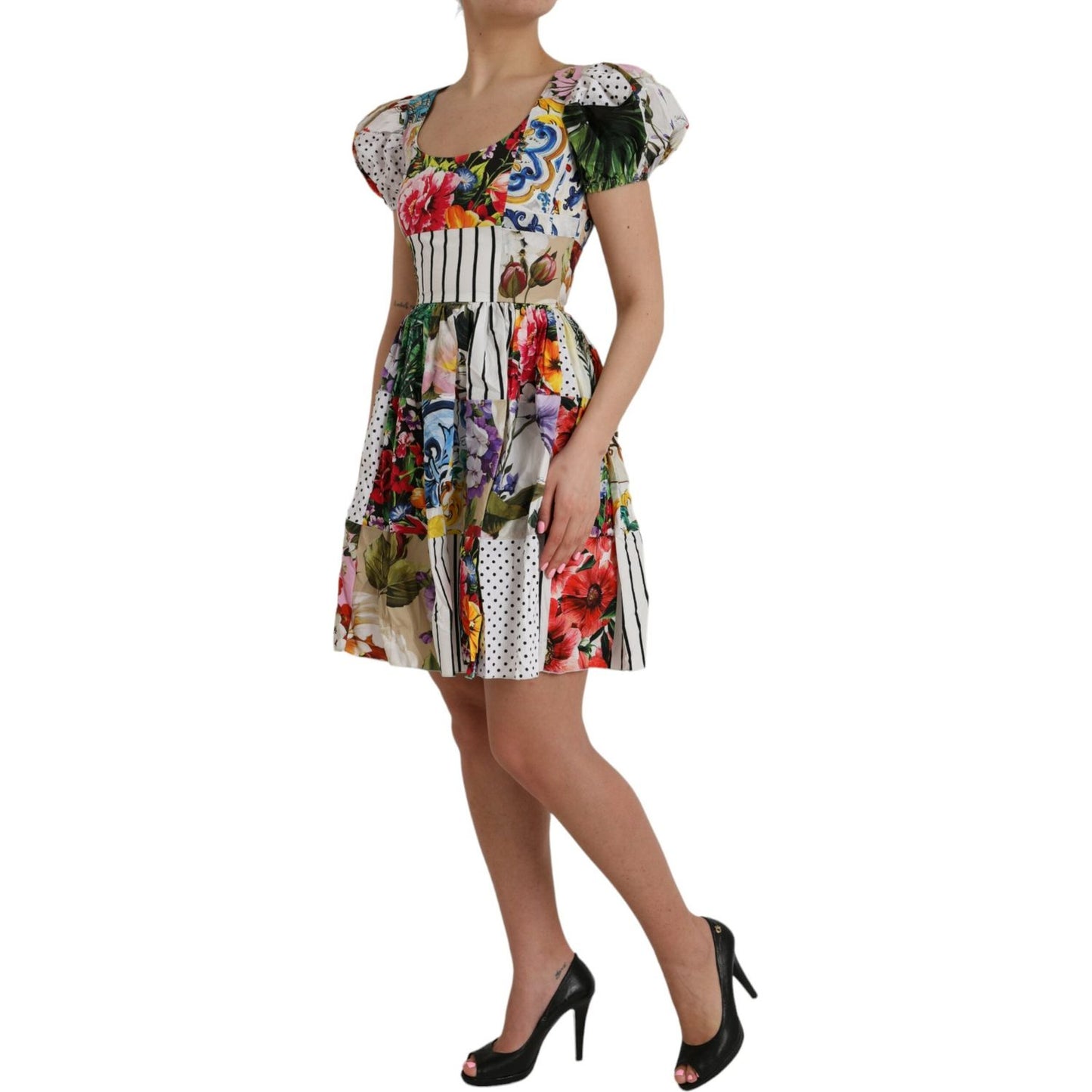 Dolce & Gabbana Multicolor Patchwork Cotton Aline Mini Dress DR281170-38