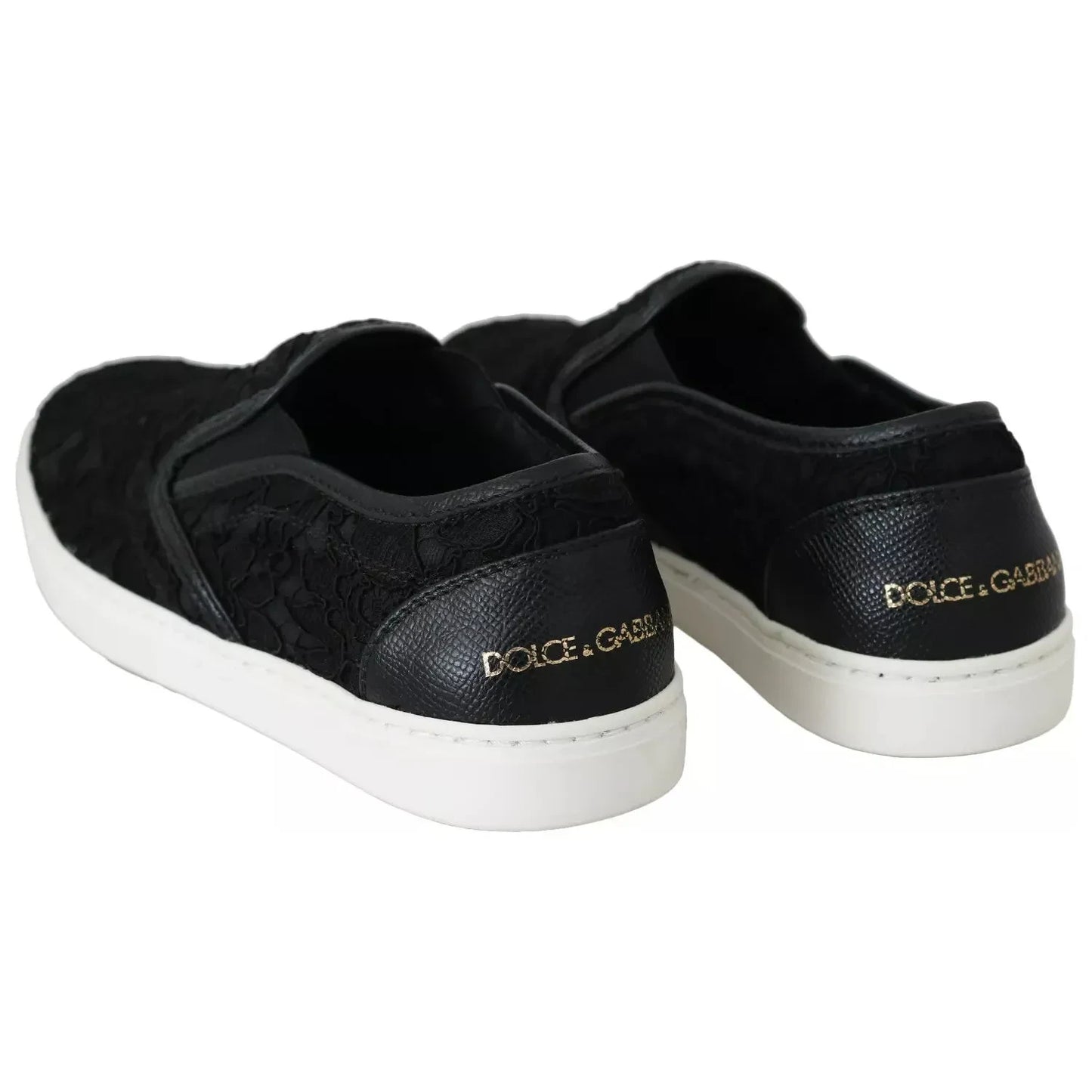Dolce & Gabbana Black Lace Leather Logo Flat Slip-On Sneakers Dolce & Gabbana Light Gray